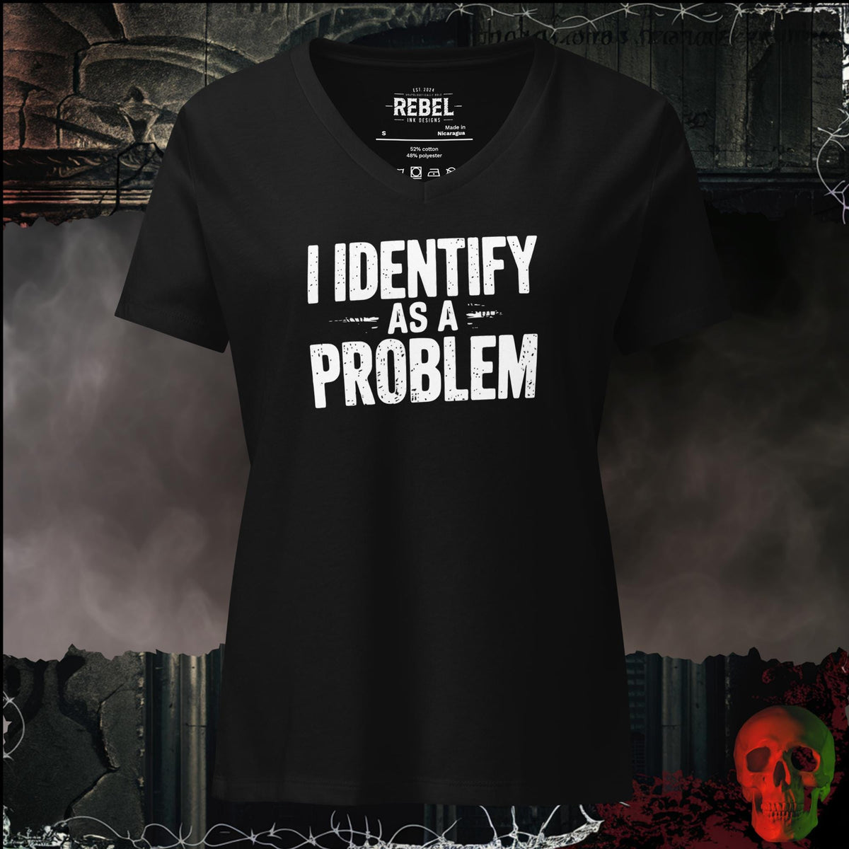 V-Neck Solid Black Blend / S I Identify As a Problem Women's V-Neck Tee | Rebel Ink Designs