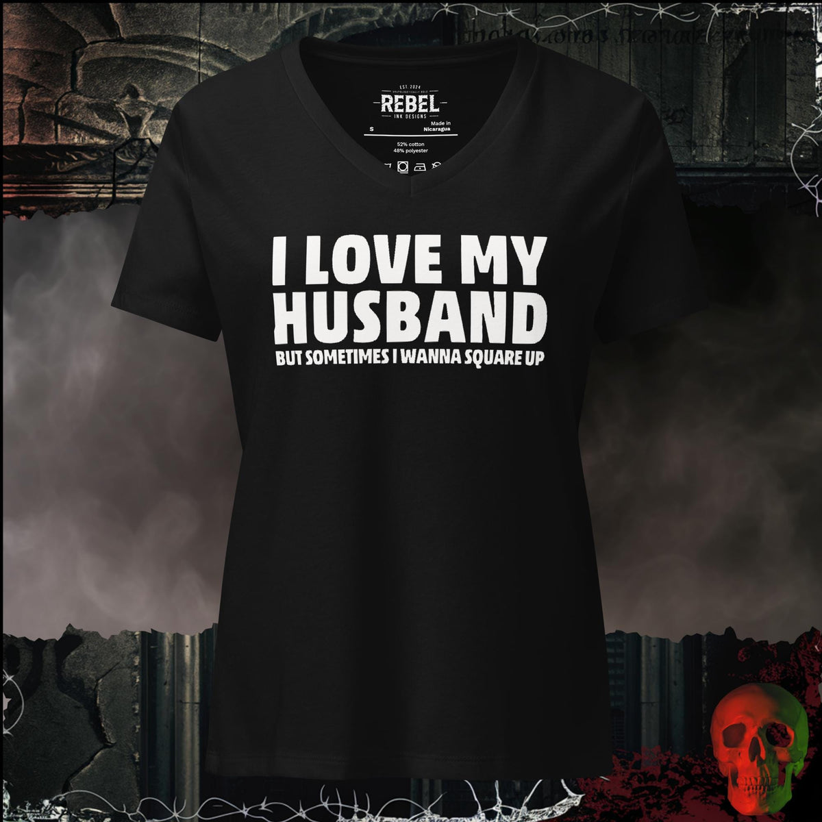 V-Neck Solid Black Blend / S I Love My Husband But Sometimes I Wanna Square Up Women's V-Neck Tee | Rebel Ink Designs