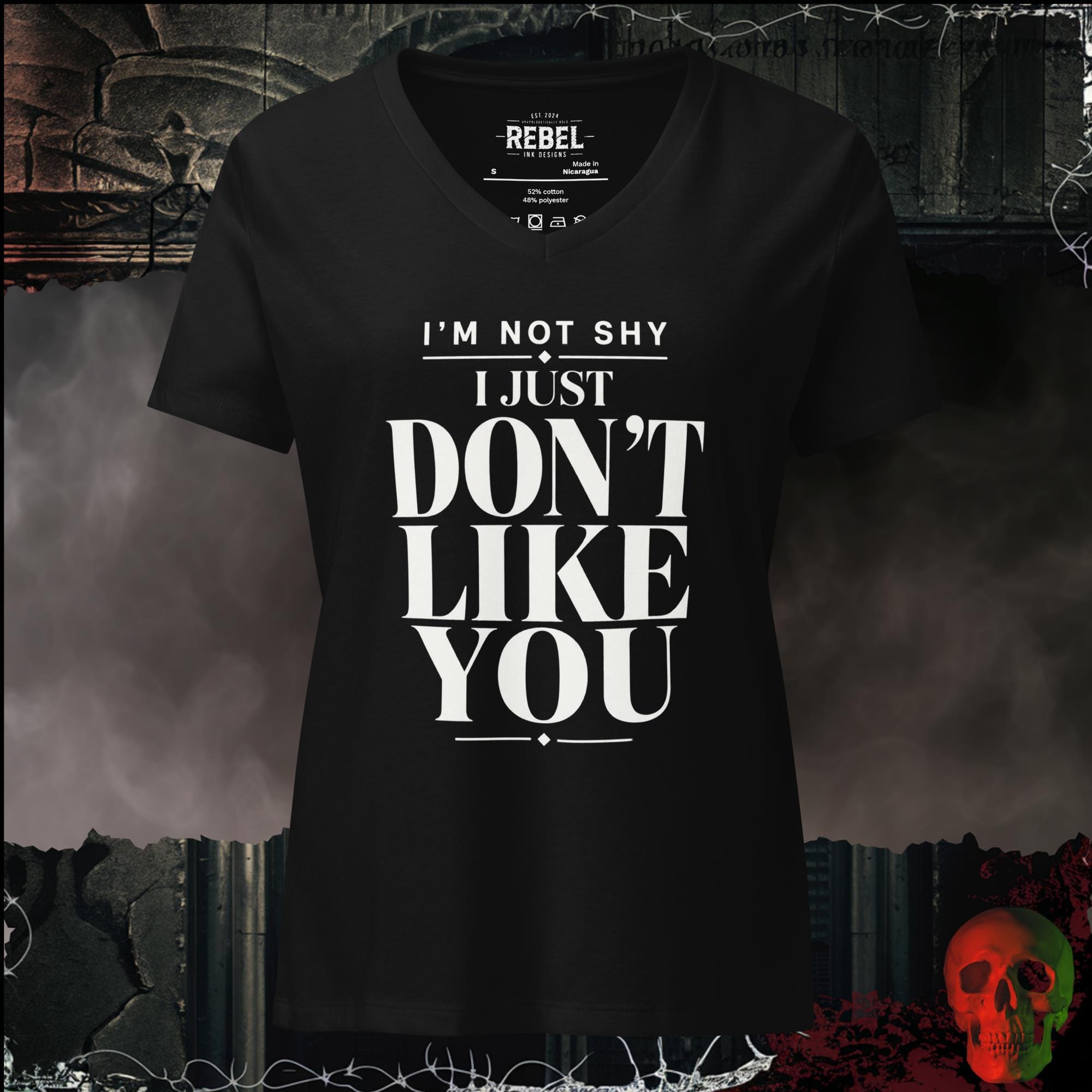 V-Neck Solid Black Blend / S I'm Not Shy I Just Don't Like You Women's V-Neck Tee | Rebel Ink Designs