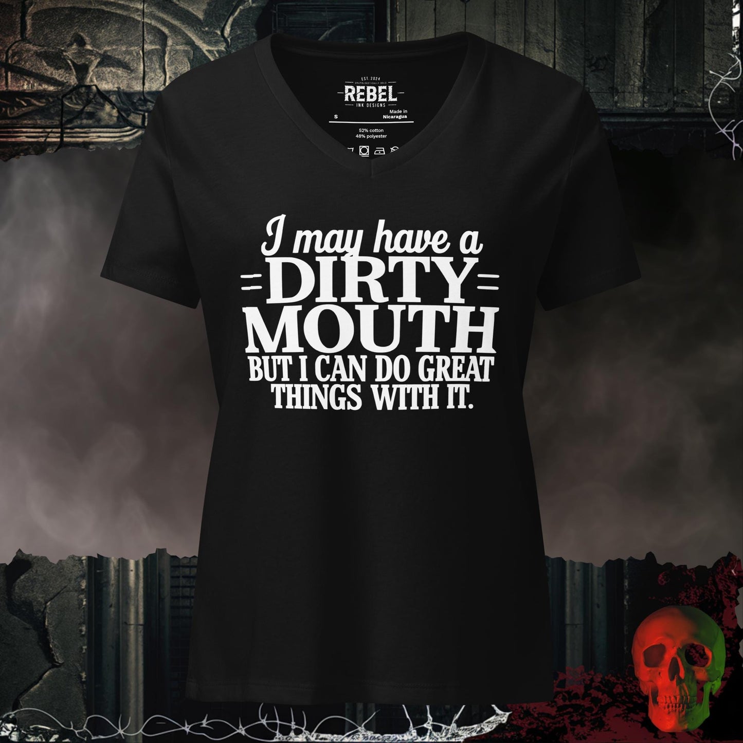 V-Neck Solid Black Blend / S I May Have a Dirty Mouth V-Neck Bold Funny Graphic Tee