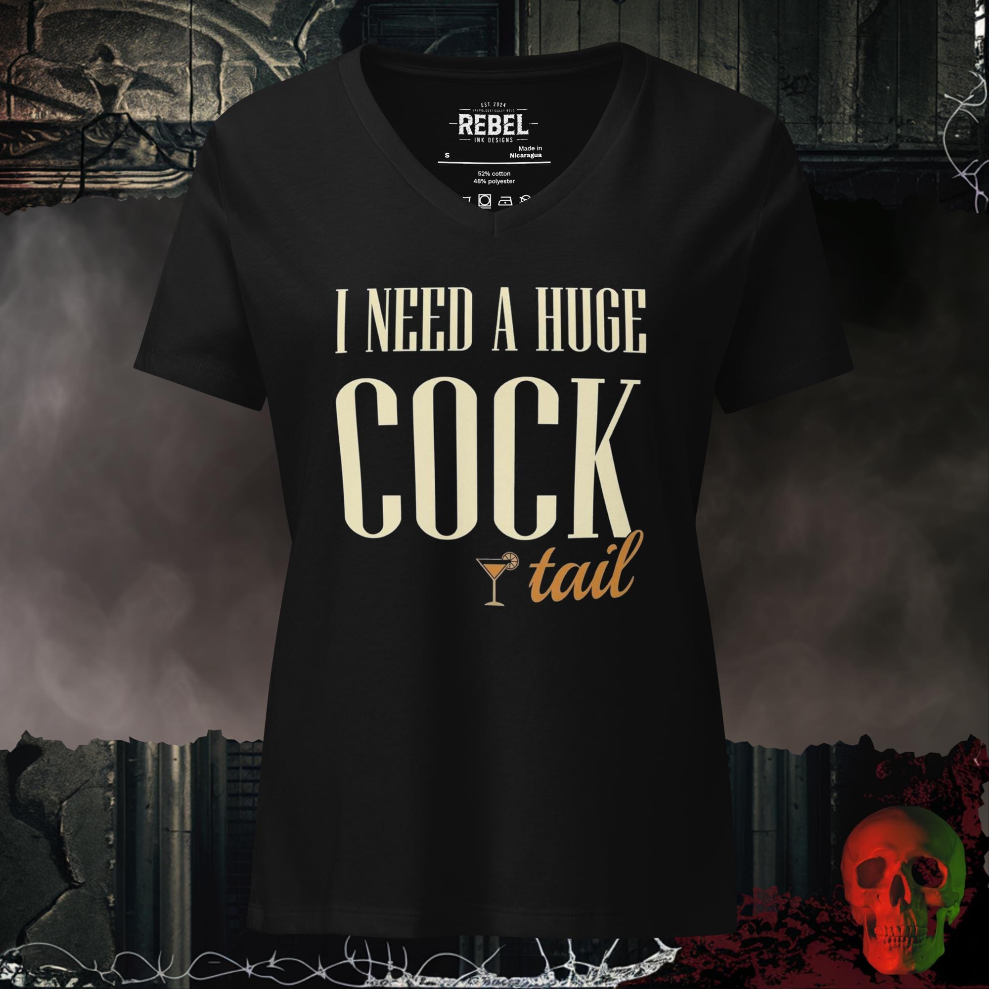 V-Neck Solid Black Blend / S I Need A Huge Cocktail Women's V-Neck Tee | Rebel Ink Designs