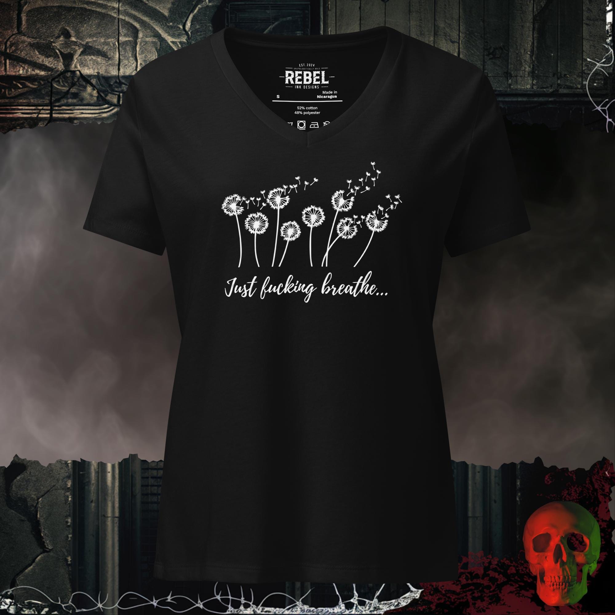V-Neck Solid Black Blend / S Just F*cking Breathe V-Neck Tee | Rebel Ink Designs