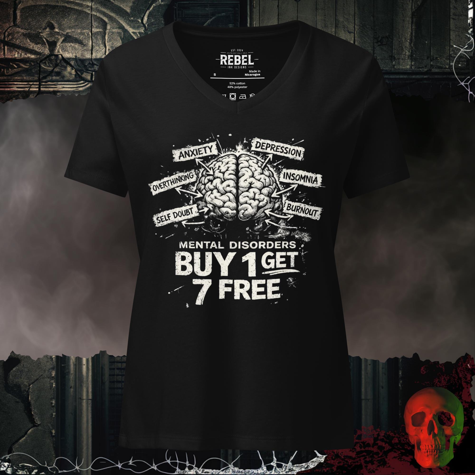 V-Neck Solid Black Blend / S Mental Disorders Relaxed V-Neck