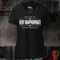 V-Neck Solid Black Blend / S My Age Is Very Inappropriate for My Behavior Women's V-Neck Tee | Rebel Ink Designs