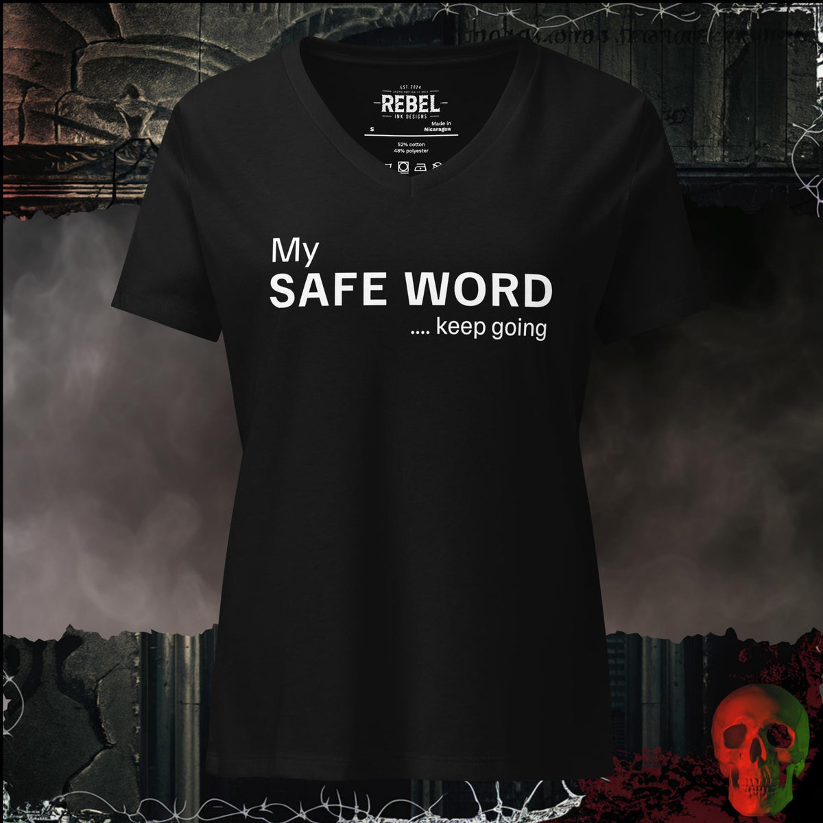 V-Neck Solid Black Blend / S My Safe Word Women's V-Neck Tee | Rebel Ink Designs