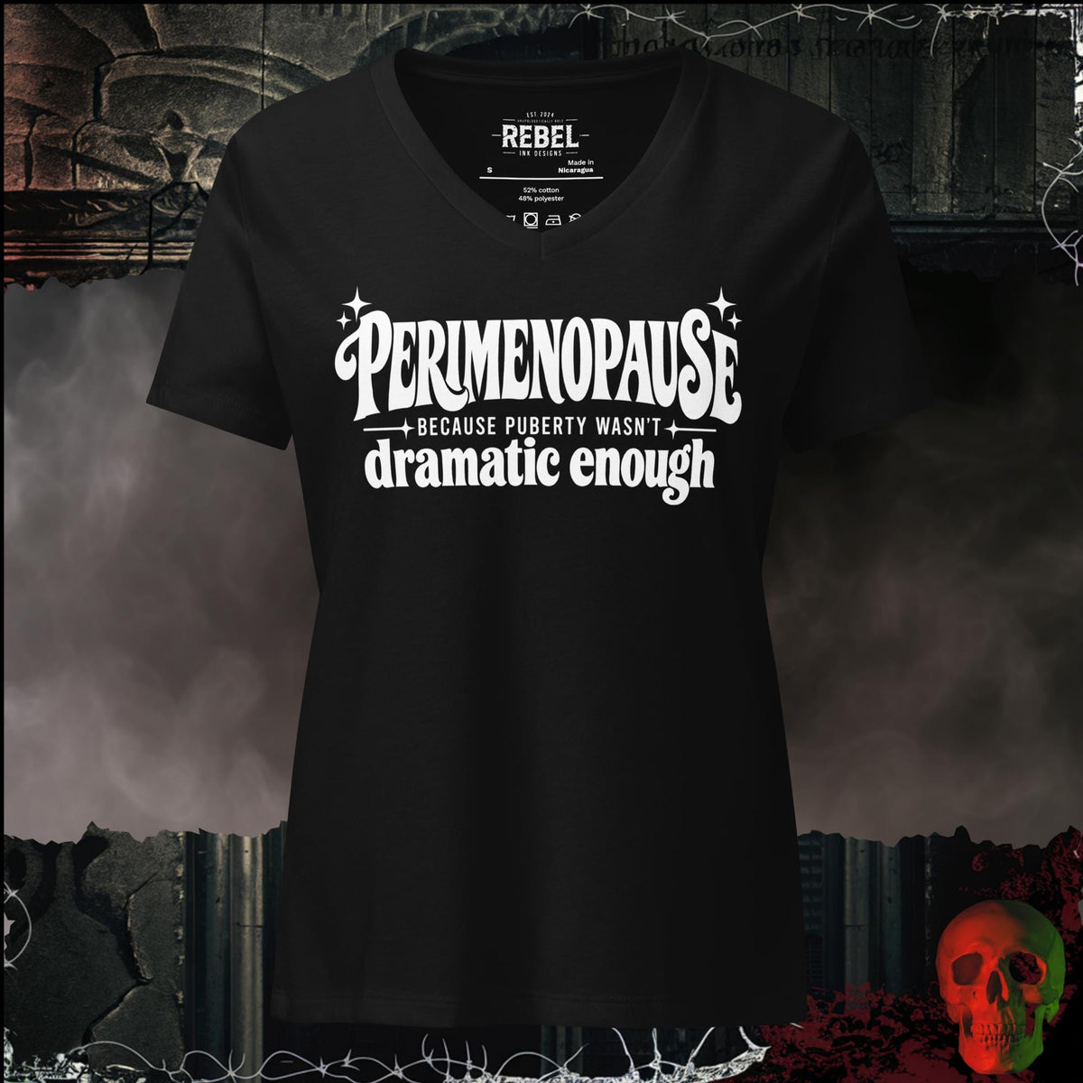 V-Neck Solid Black Blend / S Perimenopause, Because Puberty Wasn't Dramatic Enough Women's V-Neck Tee | Rebel Ink Designs