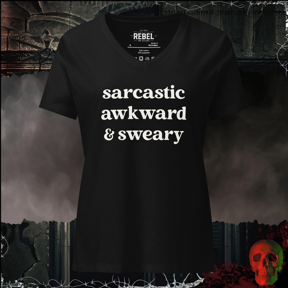V-Neck Solid Black Blend / S Sarcastic Awkward & Sweary Women's V-Neck Tee | Rebel Ink Designs