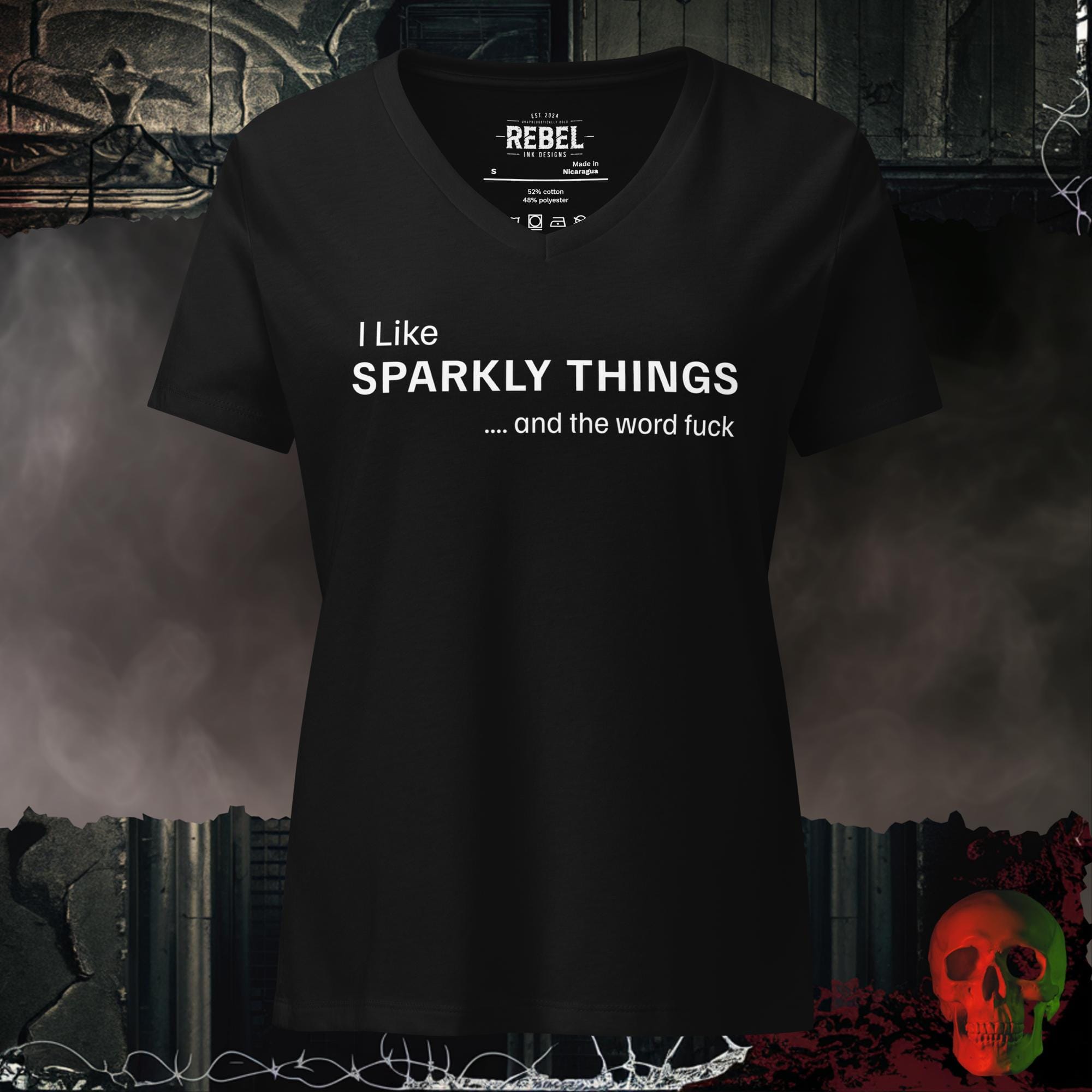 V-Neck Solid Black Blend / S Sparkly Things V-Neck Tee | Rebel Ink Designs