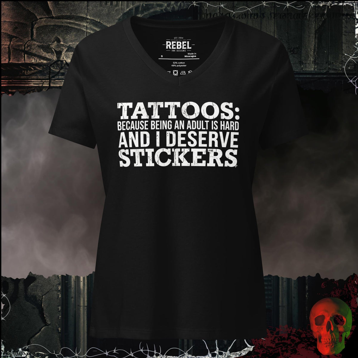 V-Neck Solid Black Blend / S Tattoos Are Just Stickers V-Neck Tee | Rebel Ink Designs