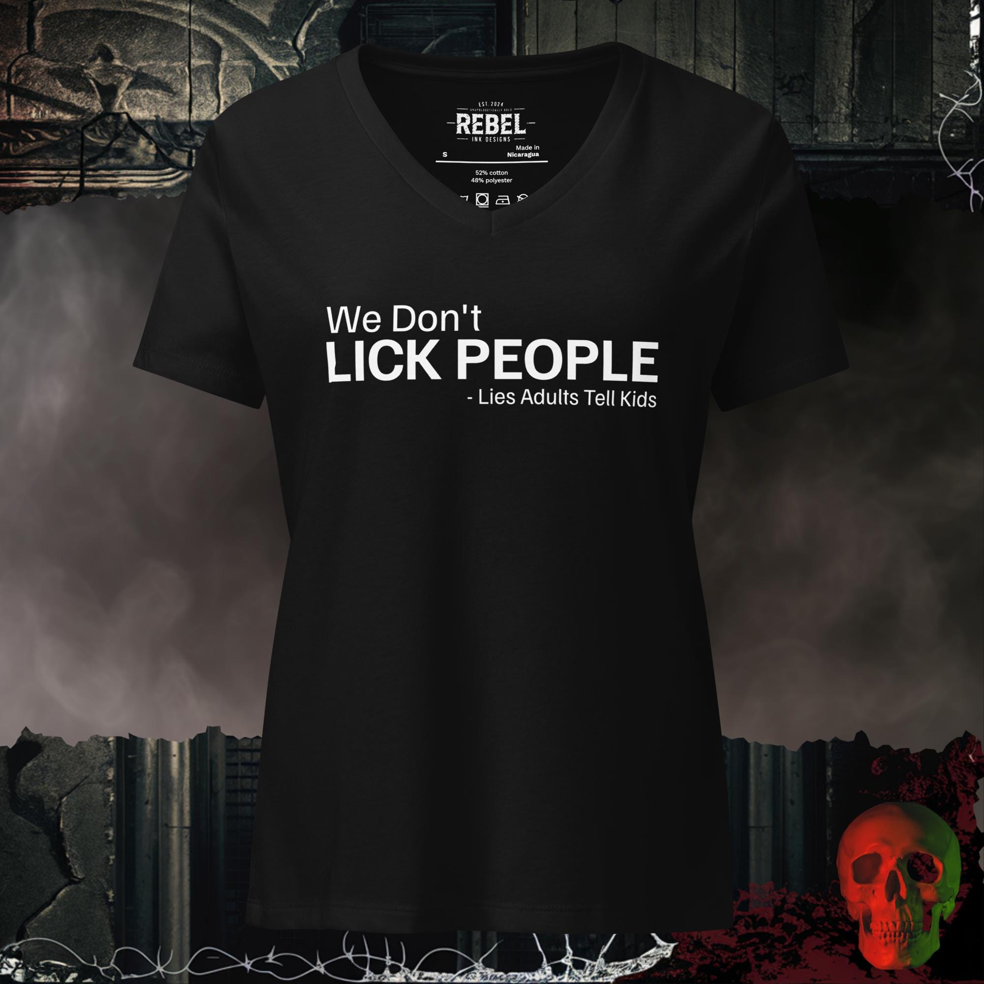V-Neck Solid Black Blend / S We Don't Lick People V-Neck Tee | Rebel Ink Designs
