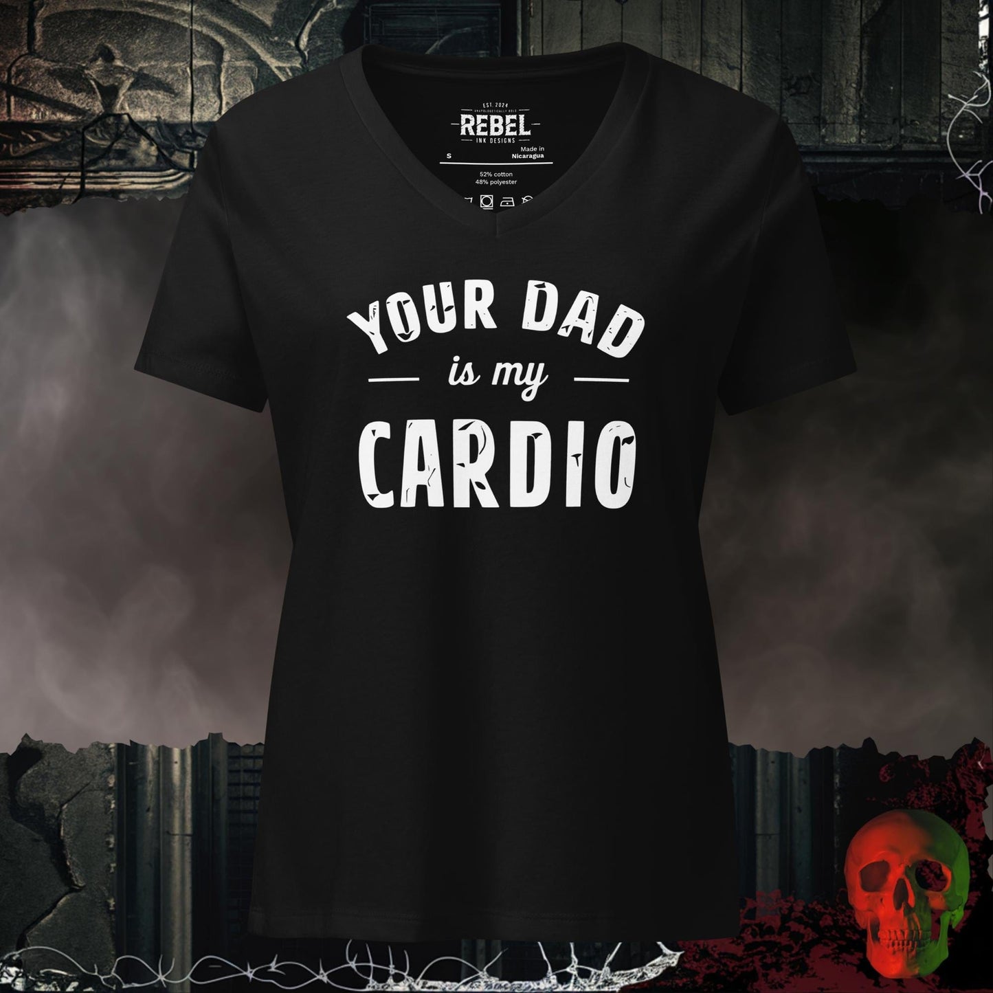 V-Neck Solid Black Blend / S Your Dad Is My Cardio Relaxed V-Neck