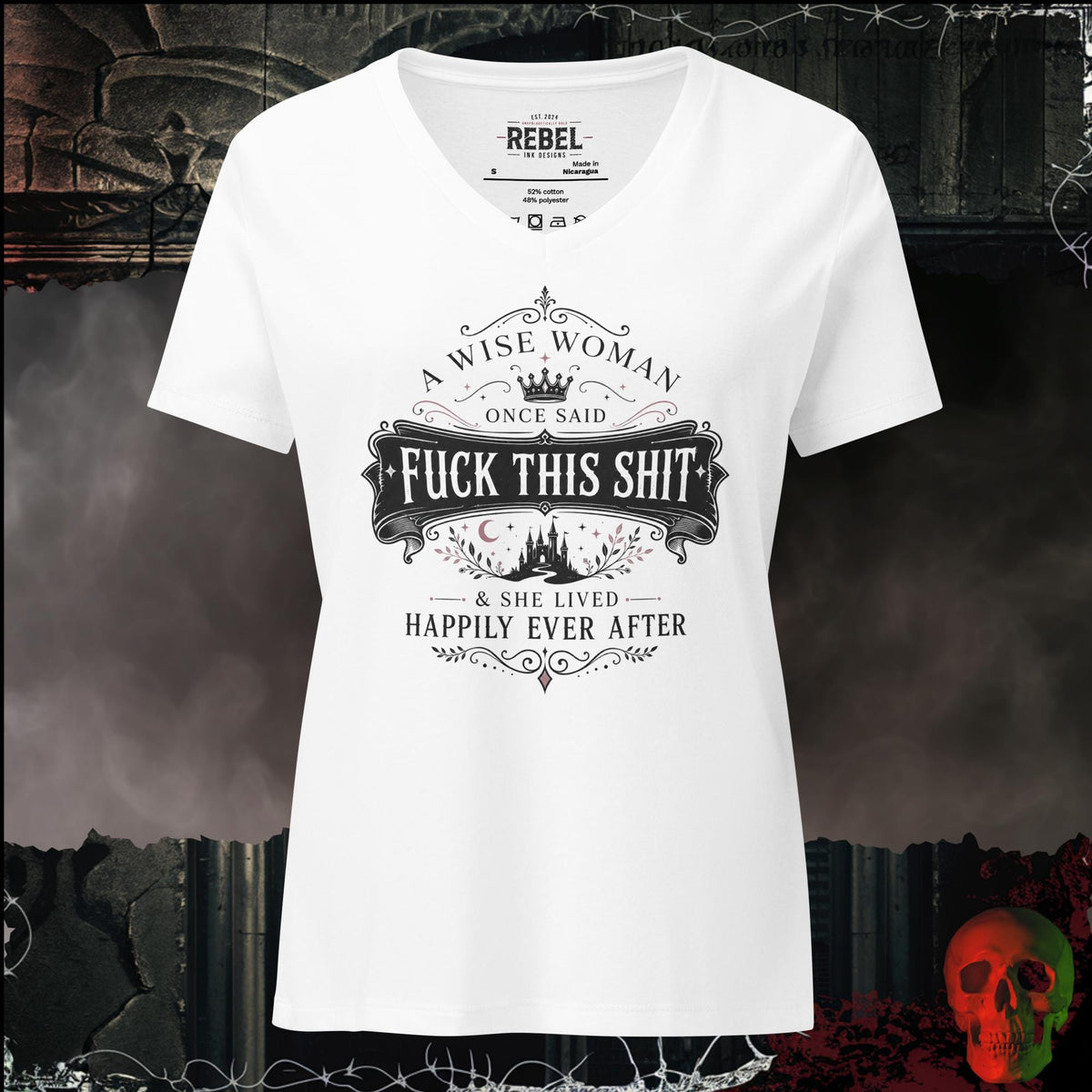 V-Neck Solid White Blend / S A Wise Woman Once Said F*ck This Shit & She Lived Happily Ever After Women's V-Neck Tee | Rebel Ink Designs
