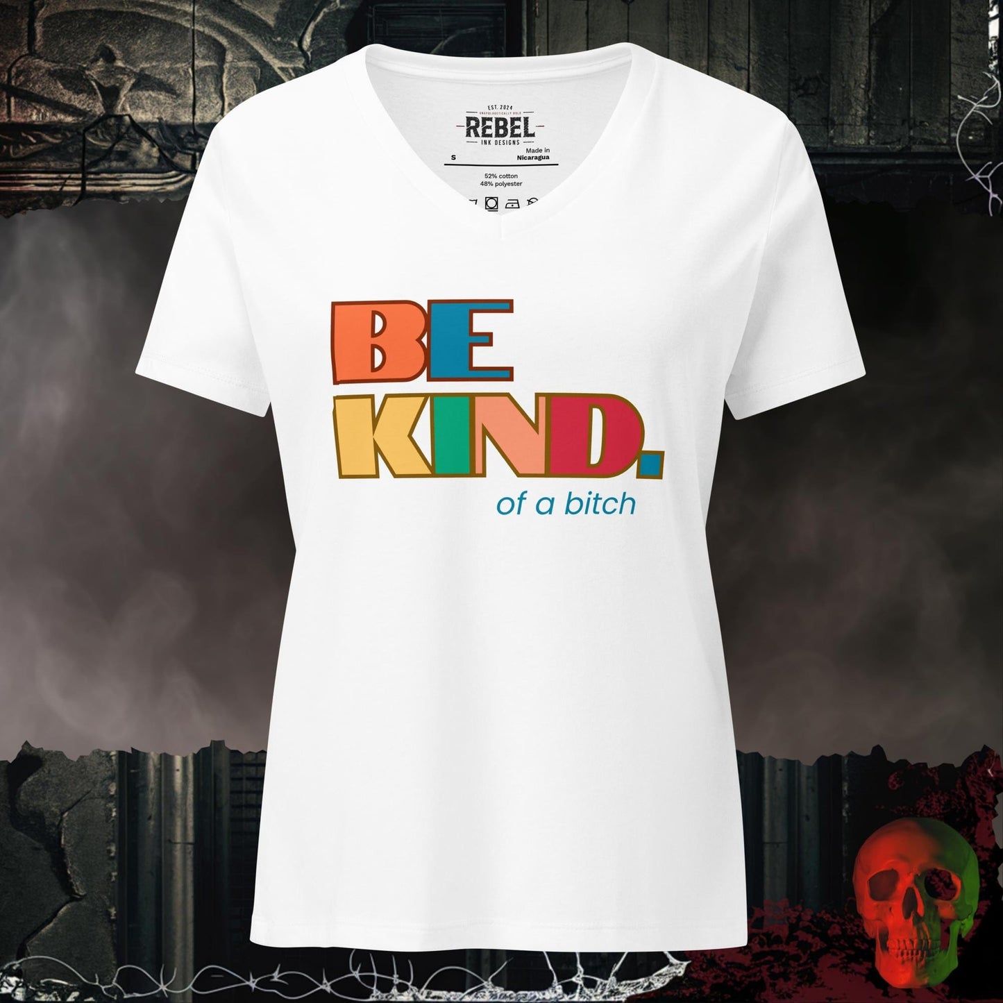 V-Neck Solid White Blend / S Be Kind... of a B!tch Relaxed V-Neck