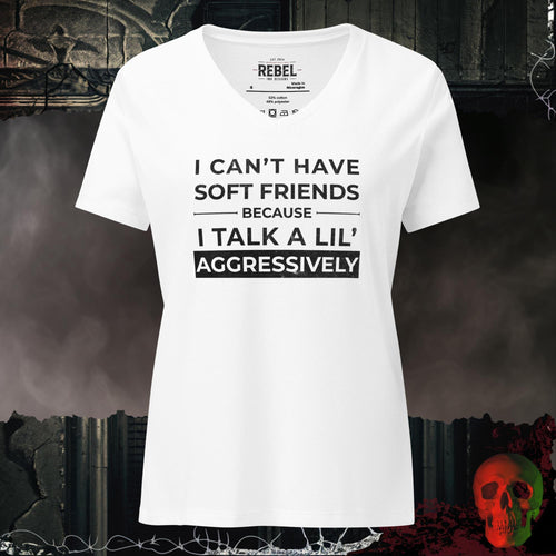V-Neck Solid White Blend / S Can't Have Soft Friends Relaxed V-Neck