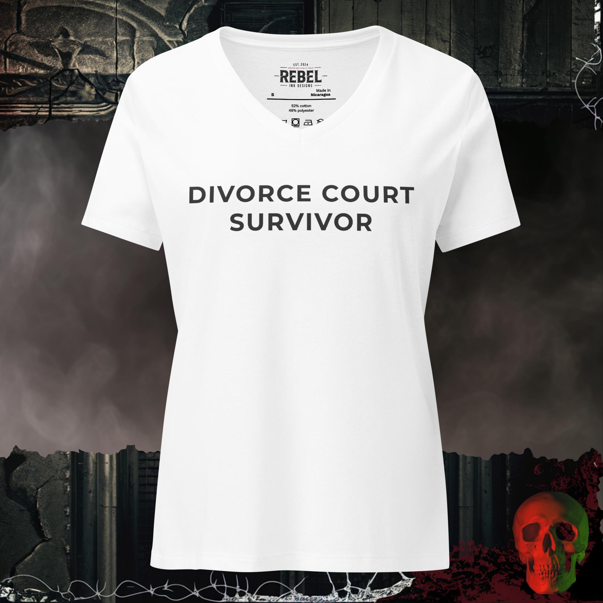 V-Neck Solid White Blend / S Divorce Court Survivor V-Neck Tee | Rebel Ink Designs