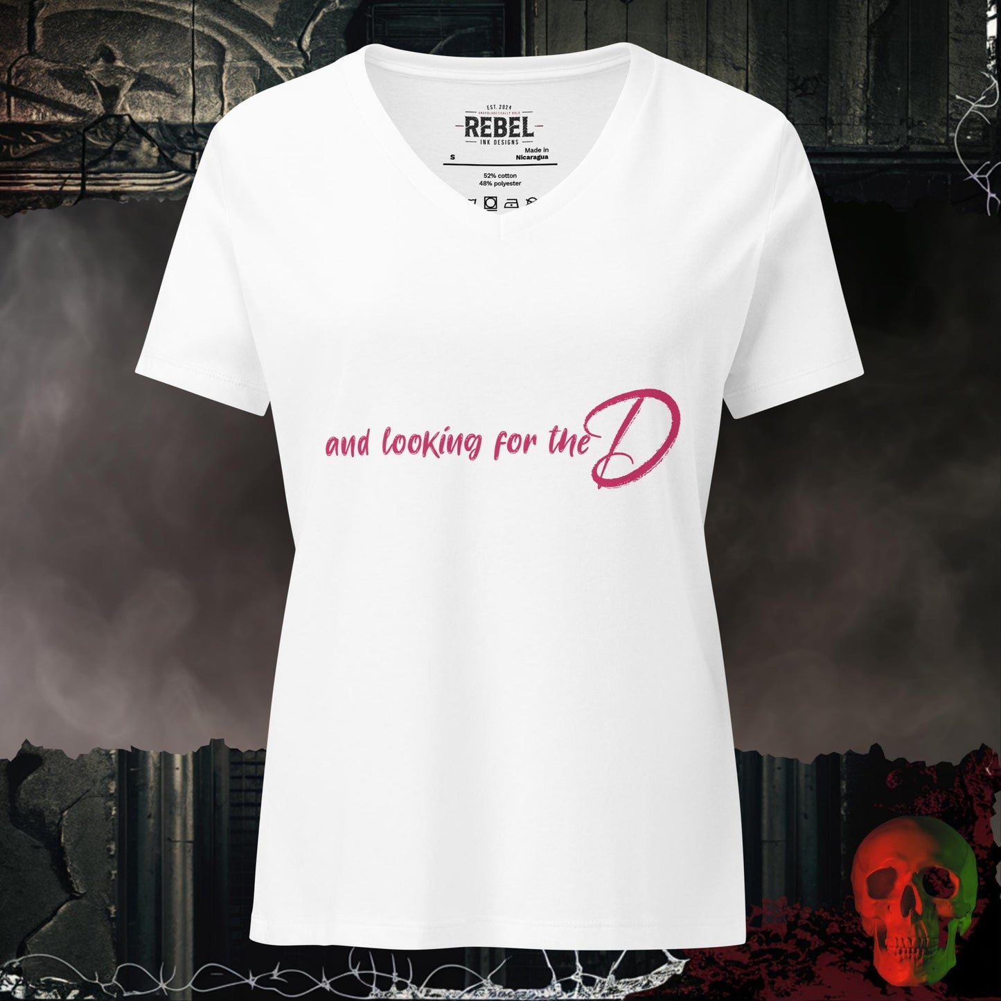 V-Neck Solid White Blend / S Divorced and Looking for the D... V-Neck Graphic Tee Bold Statement Shirt