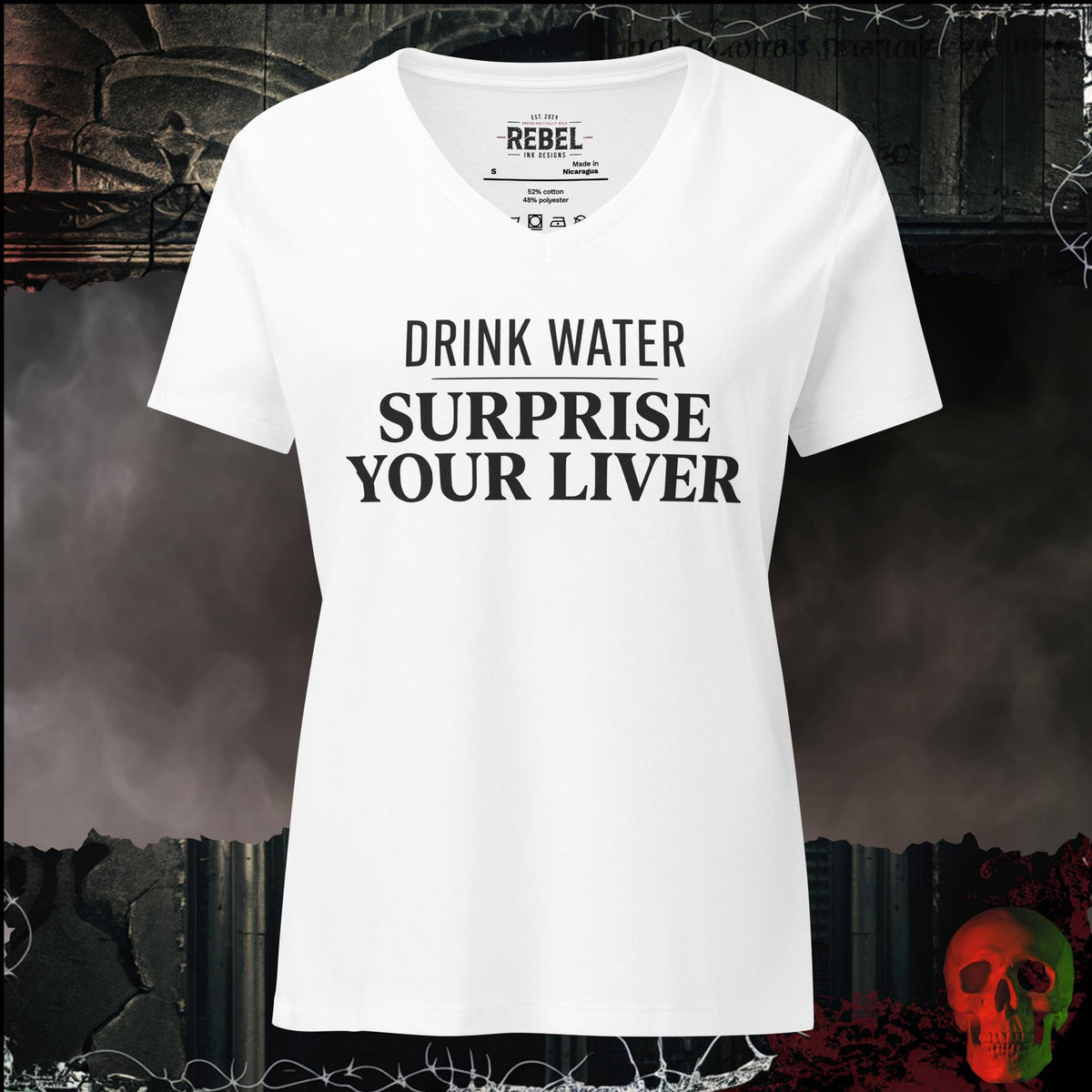 V-Neck Solid White Blend / S Drink Water Surprise Your Liver Women's V-Neck Tee | Rebel Ink Designs