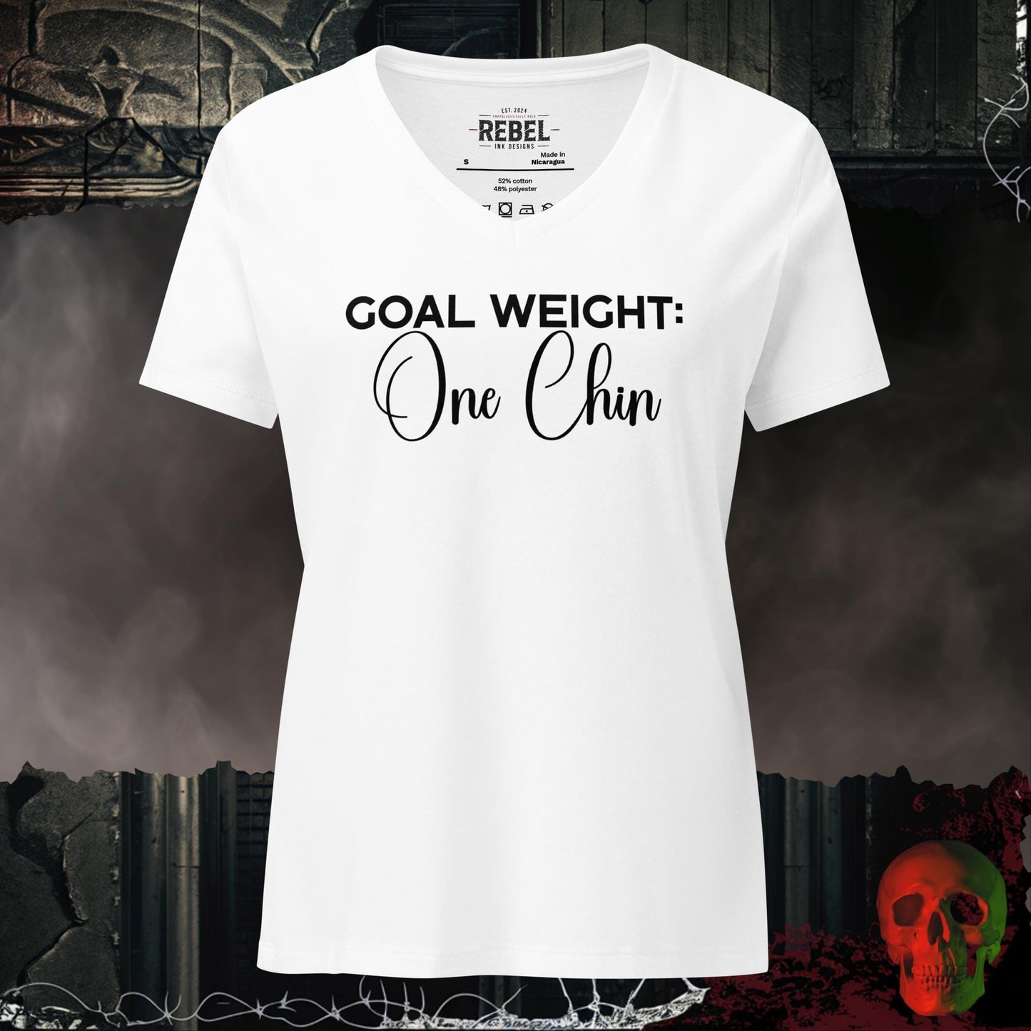 V-Neck Solid White Blend / S Goal Weight One Chin Relaxed V-Neck