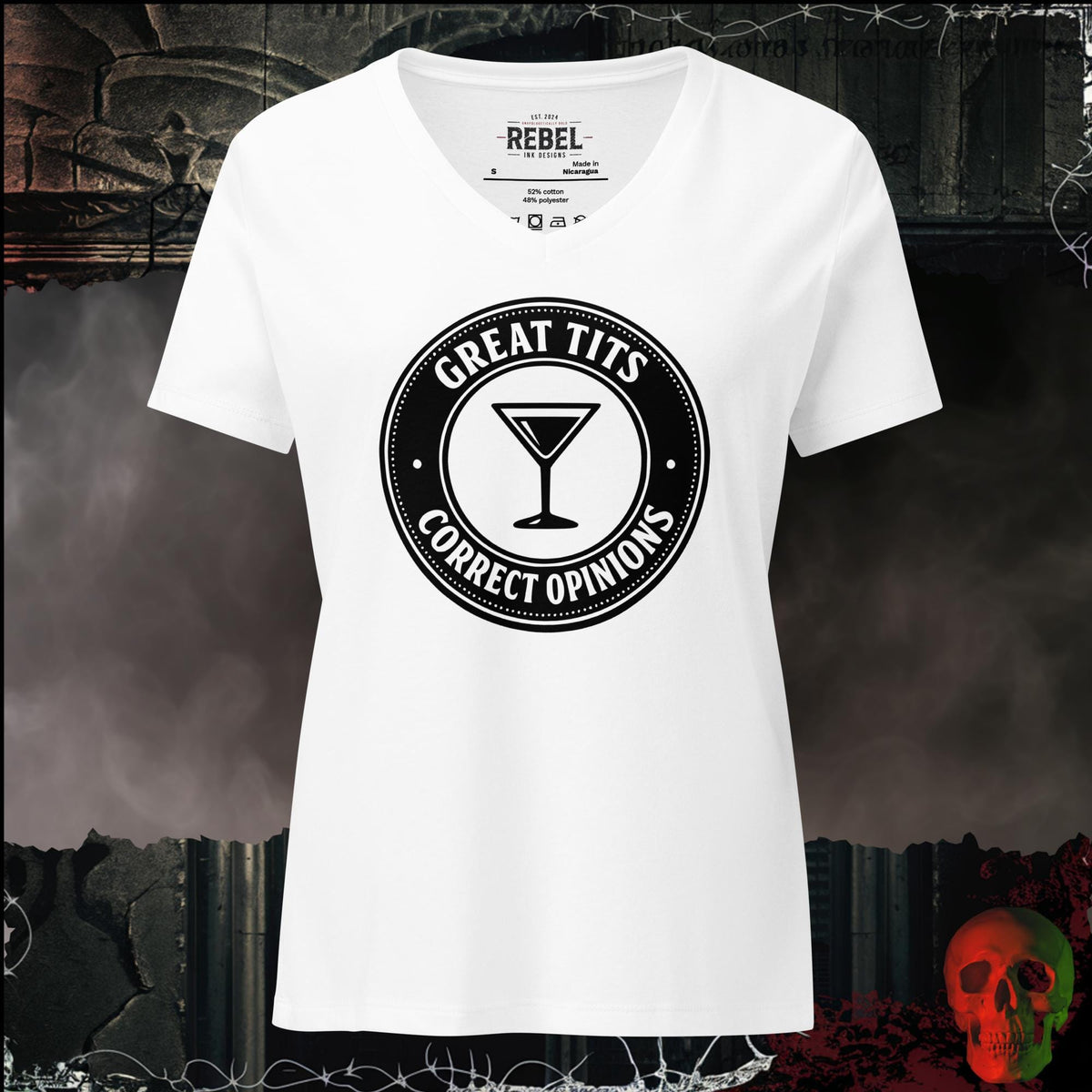 V-Neck Solid White Blend / S Great Tits, Correct Opinions Women's V-Neck Tee | Rebel Ink Designs