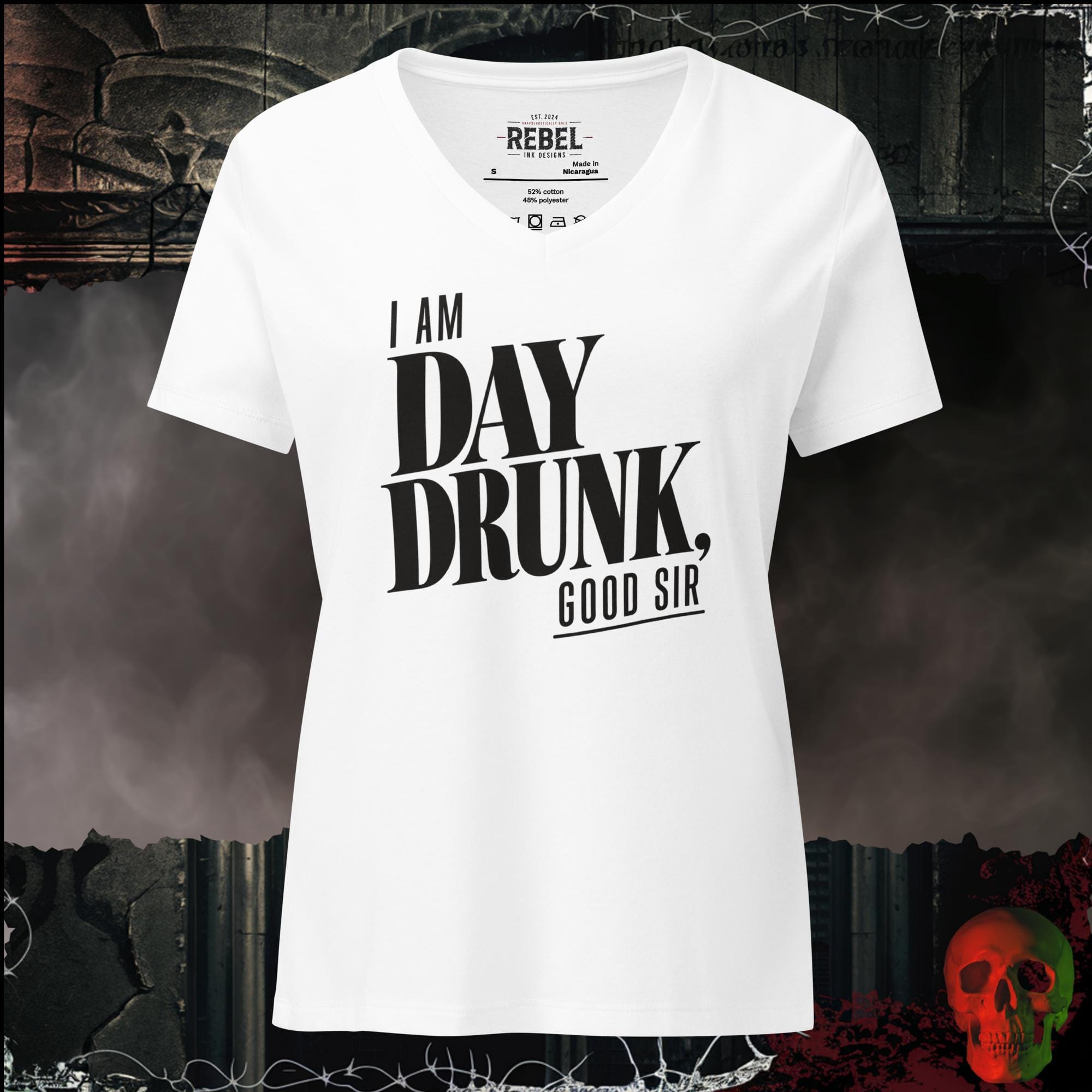 V-Neck Solid White Blend / S I Am Day Drunk, Good Sir Women's V-Neck Tee | Rebel Ink Designs