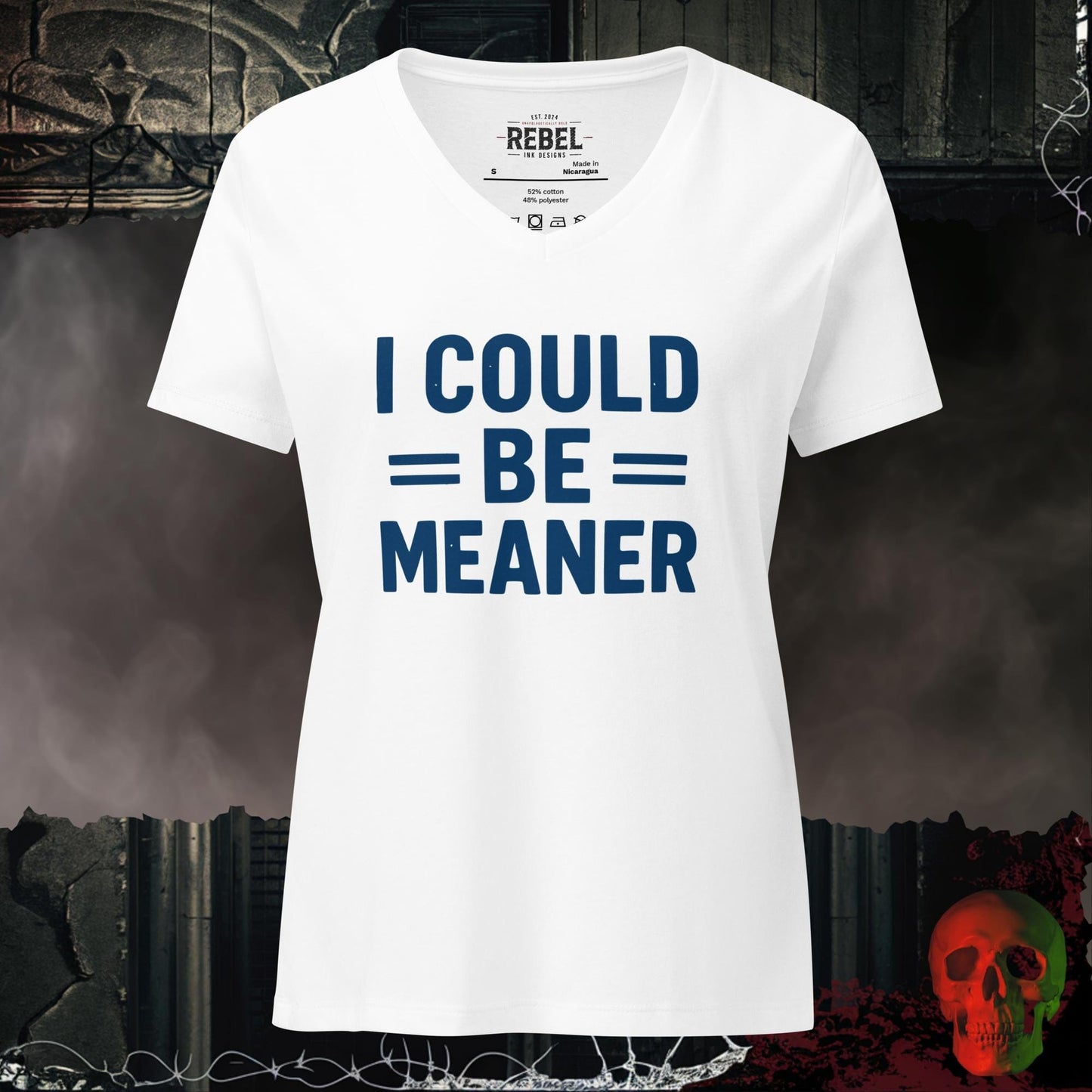 V-Neck Solid White Blend / S I Could Be Meaner Relaxed V-Neck