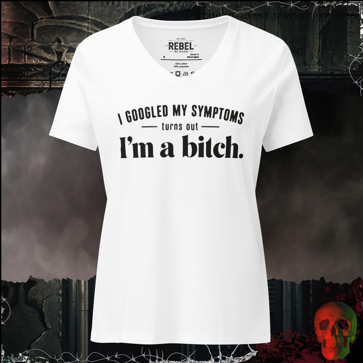 V-Neck Solid White Blend / S I Googled My Symptoms Turns Out I'm A Bitch Women's V-Neck Tee | Rebel Ink Designs