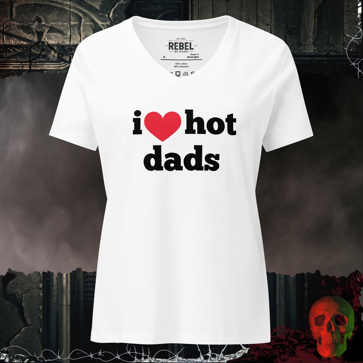 V-Neck Solid White Blend / S I (Heart) Hot Dads Relaxed V-Neck