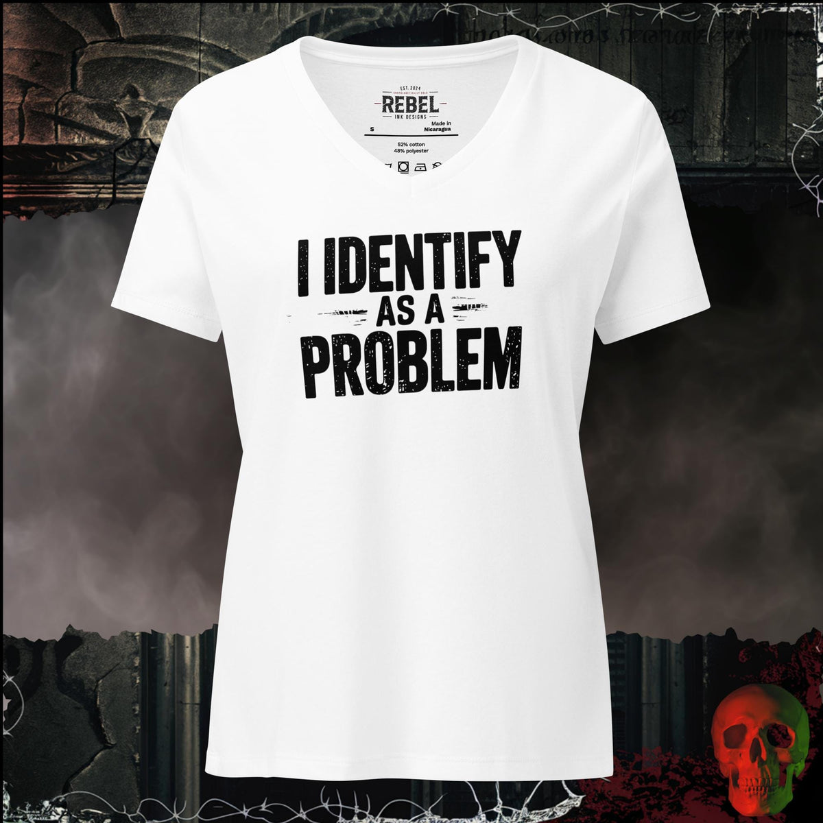 V-Neck Solid White Blend / S I Identify As a Problem Women's V-Neck Tee | Rebel Ink Designs