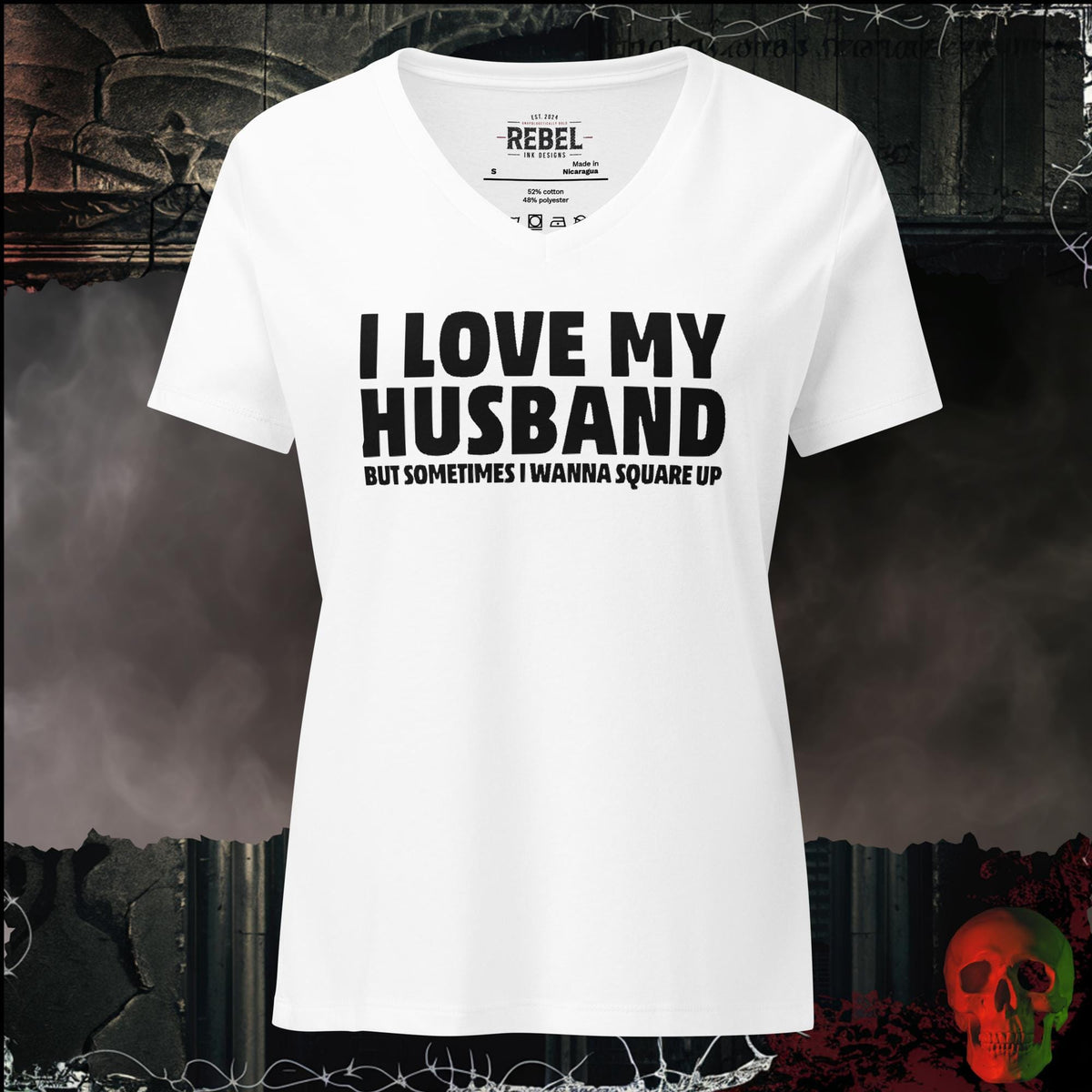 V-Neck Solid White Blend / S I Love My Husband But Sometimes I Wanna Square Up Women's V-Neck Tee | Rebel Ink Designs