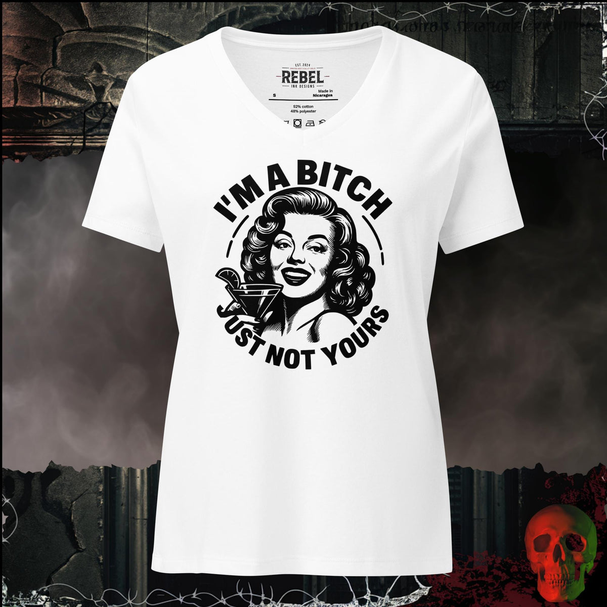 V-Neck Solid White Blend / S I'm a Bitch, Just Not Yours Women's V-Neck Tee | Rebel Ink Designs