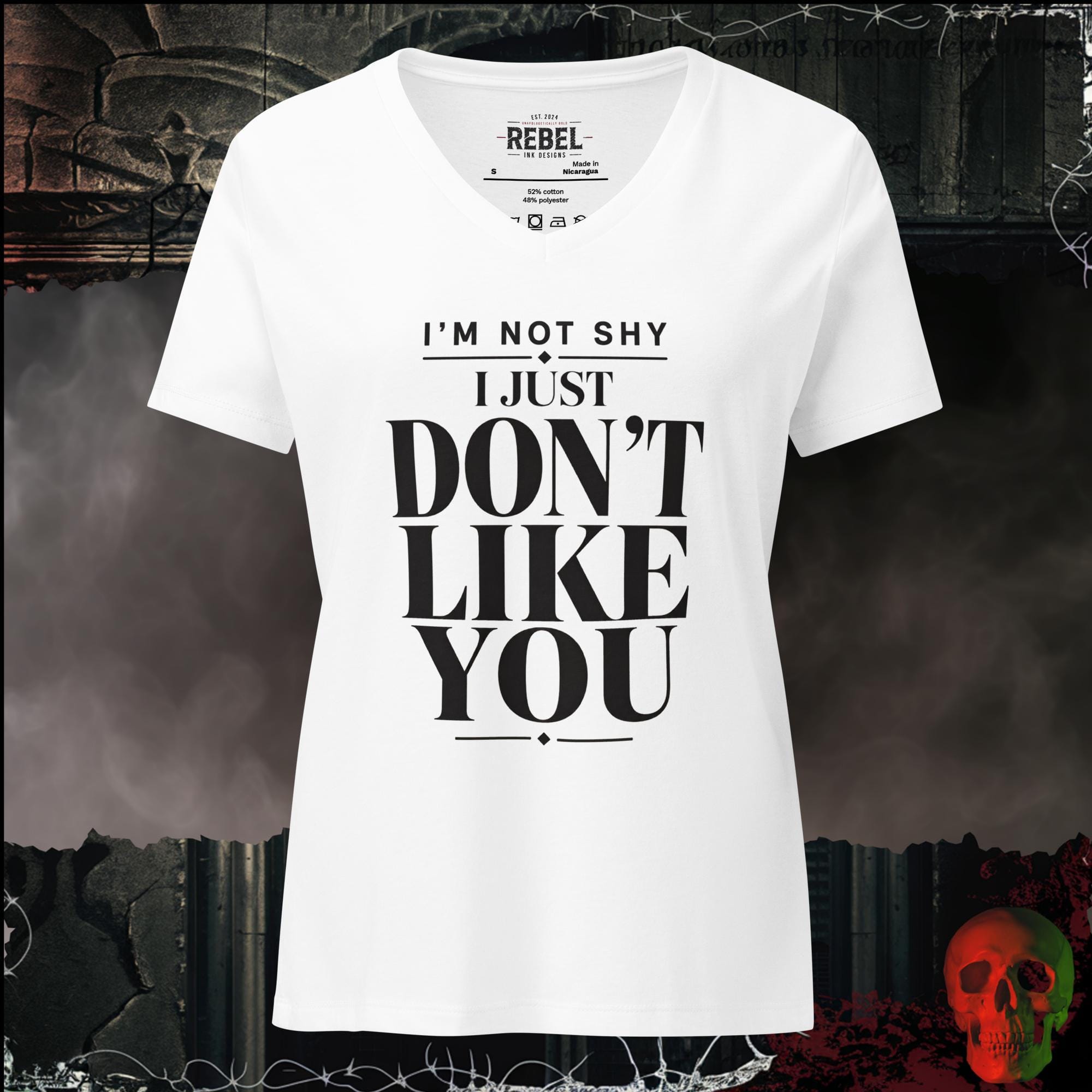 V-Neck Solid White Blend / S I'm Not Shy I Just Don't Like You Women's V-Neck Tee | Rebel Ink Designs