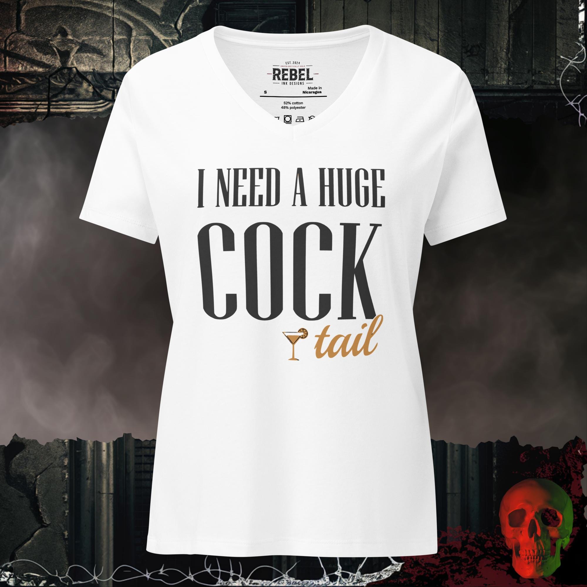 V-Neck Solid White Blend / S I Need A Huge Cocktail Women's V-Neck Tee | Rebel Ink Designs
