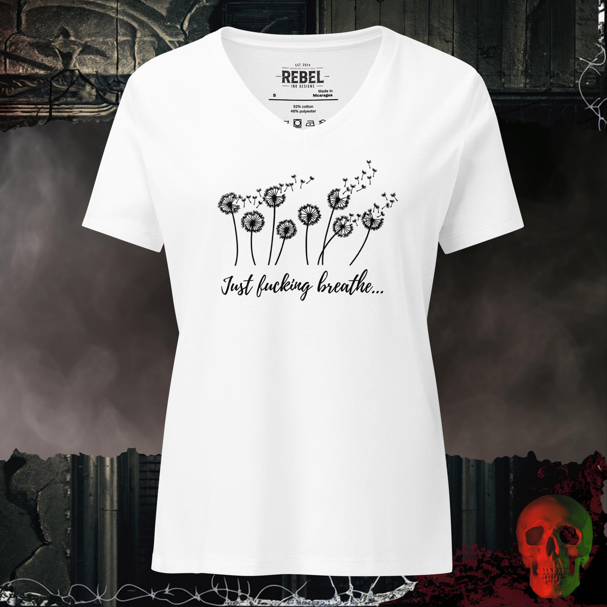 V-Neck Solid White Blend / S Just F*cking Breathe V-Neck Tee | Rebel Ink Designs
