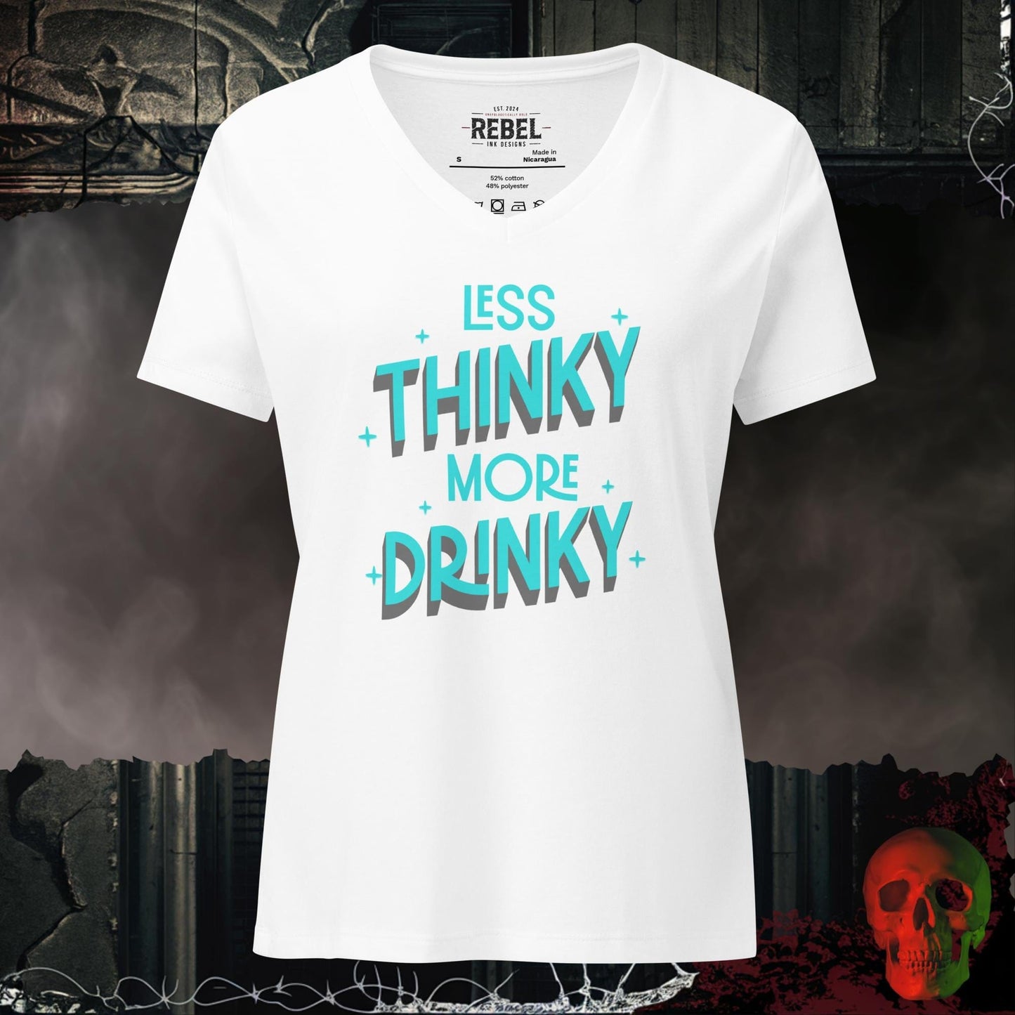 V-Neck Solid White Blend / S Less Thinky More Drinky Relaxed V-Neck