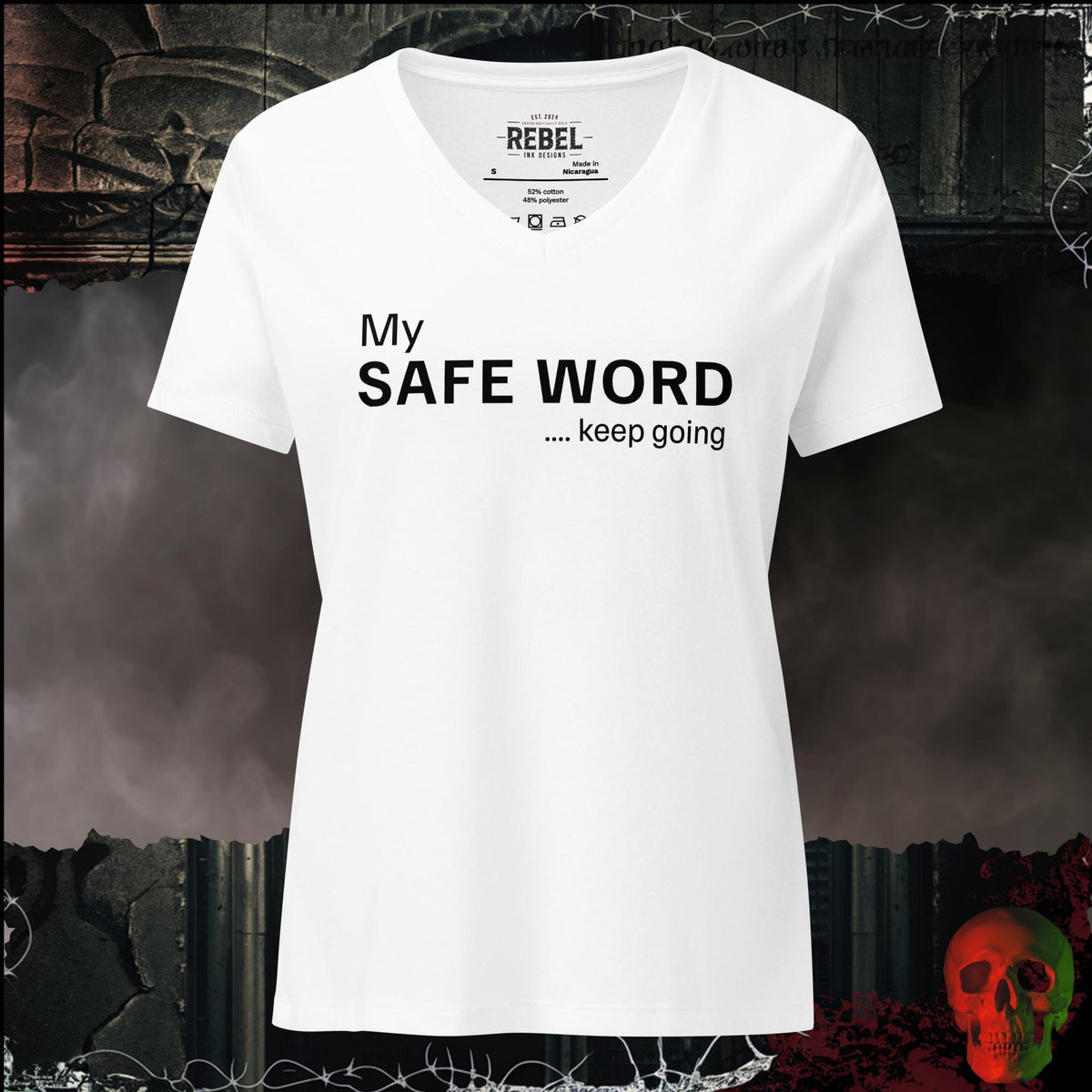 V-Neck Solid White Blend / S My Safe Word Women's V-Neck Tee | Rebel Ink Designs