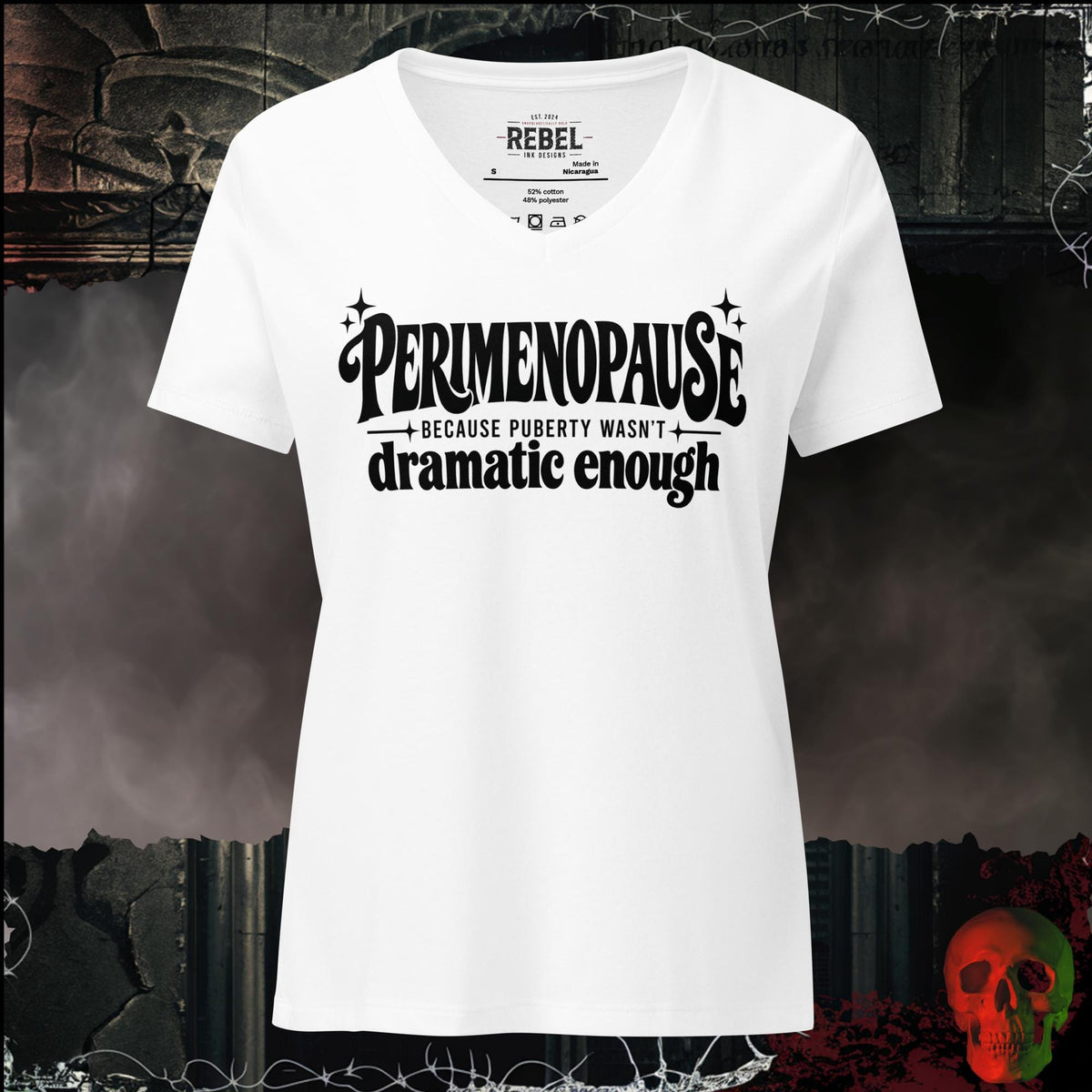 V-Neck Solid White Blend / S Perimenopause, Because Puberty Wasn't Dramatic Enough Women's V-Neck Tee | Rebel Ink Designs