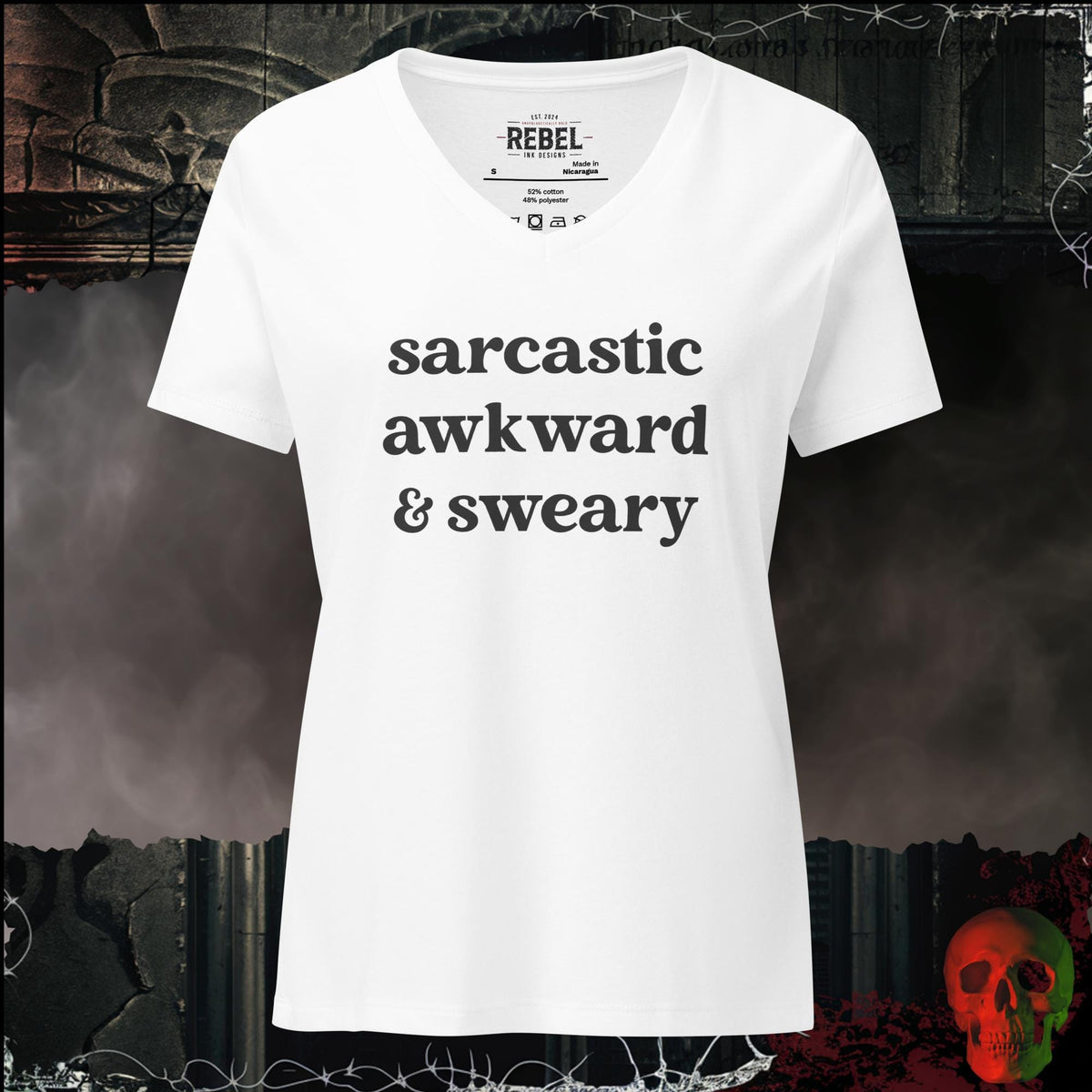 V-Neck Solid White Blend / S Sarcastic Awkward & Sweary Women's V-Neck Tee | Rebel Ink Designs