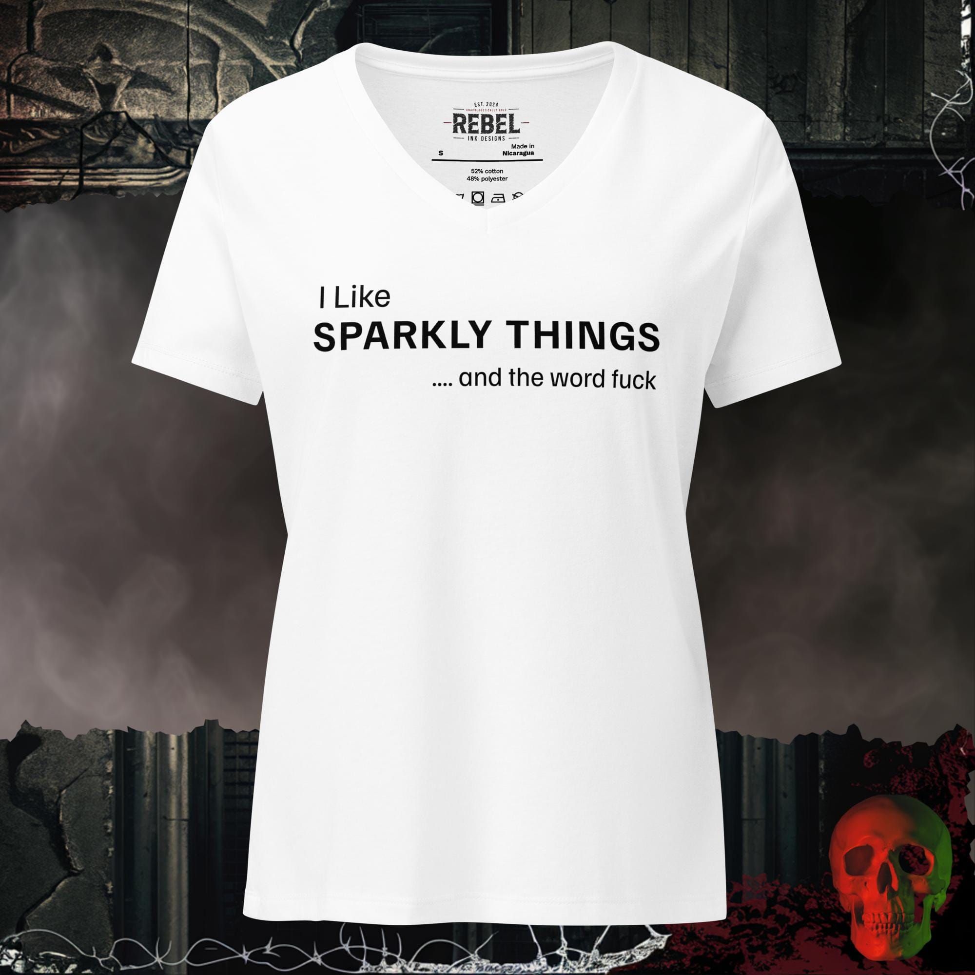 V-Neck Solid White Blend / S Sparkly Things V-Neck Tee | Rebel Ink Designs