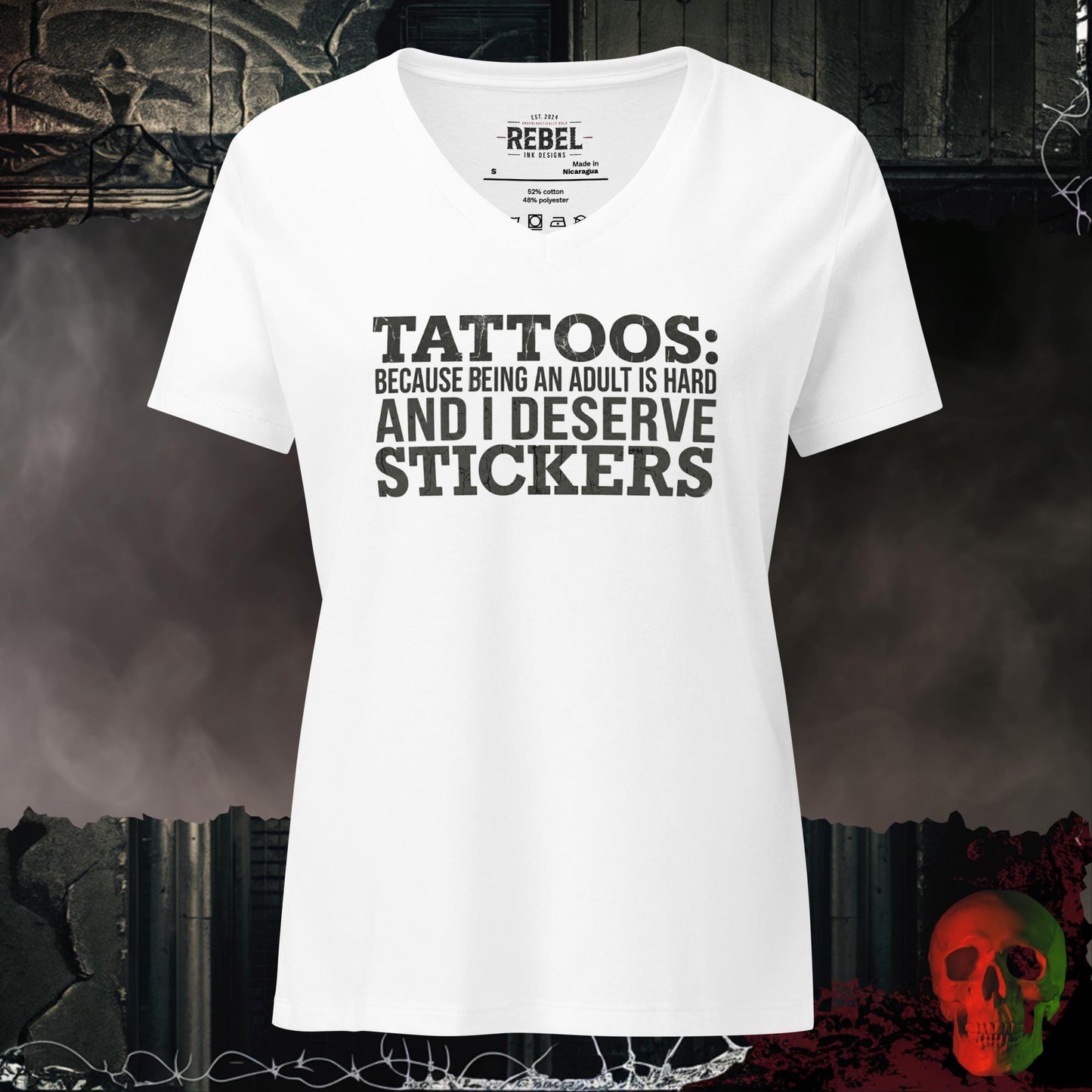 V-Neck Solid White Blend / S Tattoos Are Just Stickers Relaxed V-Neck