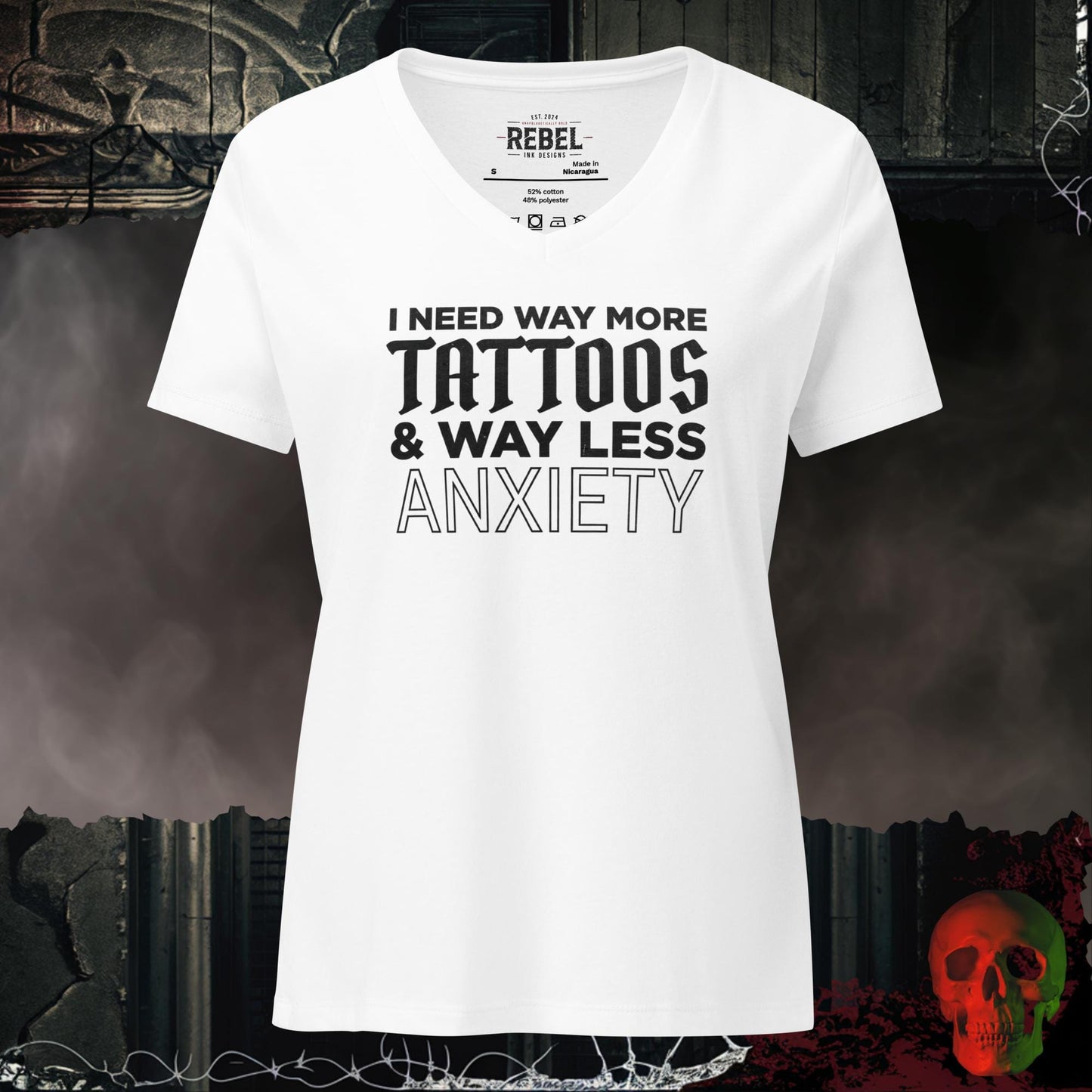 V-Neck Solid White Blend / S Way More Tattoos Relaxed V-Neck