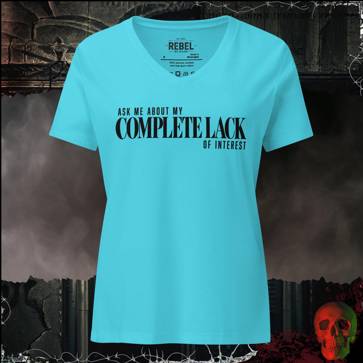 V-Neck Turquoise / S Ask Me About My Complete Lack of Interest Women's V-Neck Tee | Rebel Ink Designs