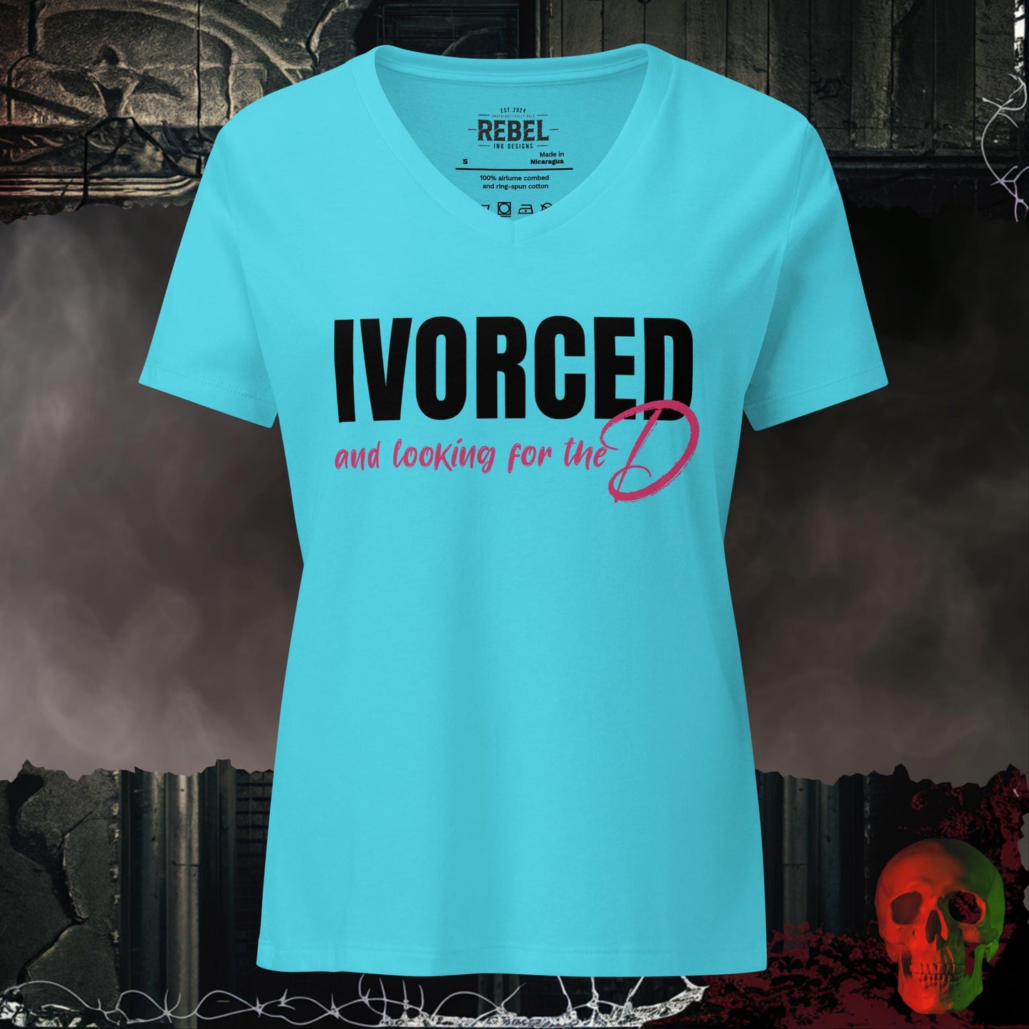 V-Neck Turquoise / S Divorced and Looking for the D... V-Neck Graphic Tee Bold Statement Shirt