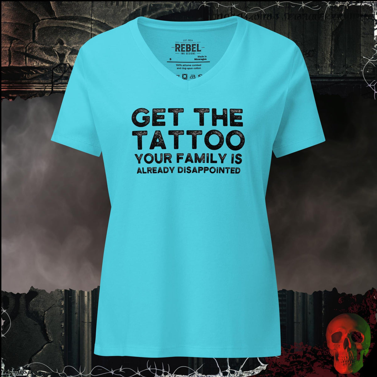 V-Neck Turquoise / S Get the Tattoo Women's V-Neck Tee | Rebel Ink Designs