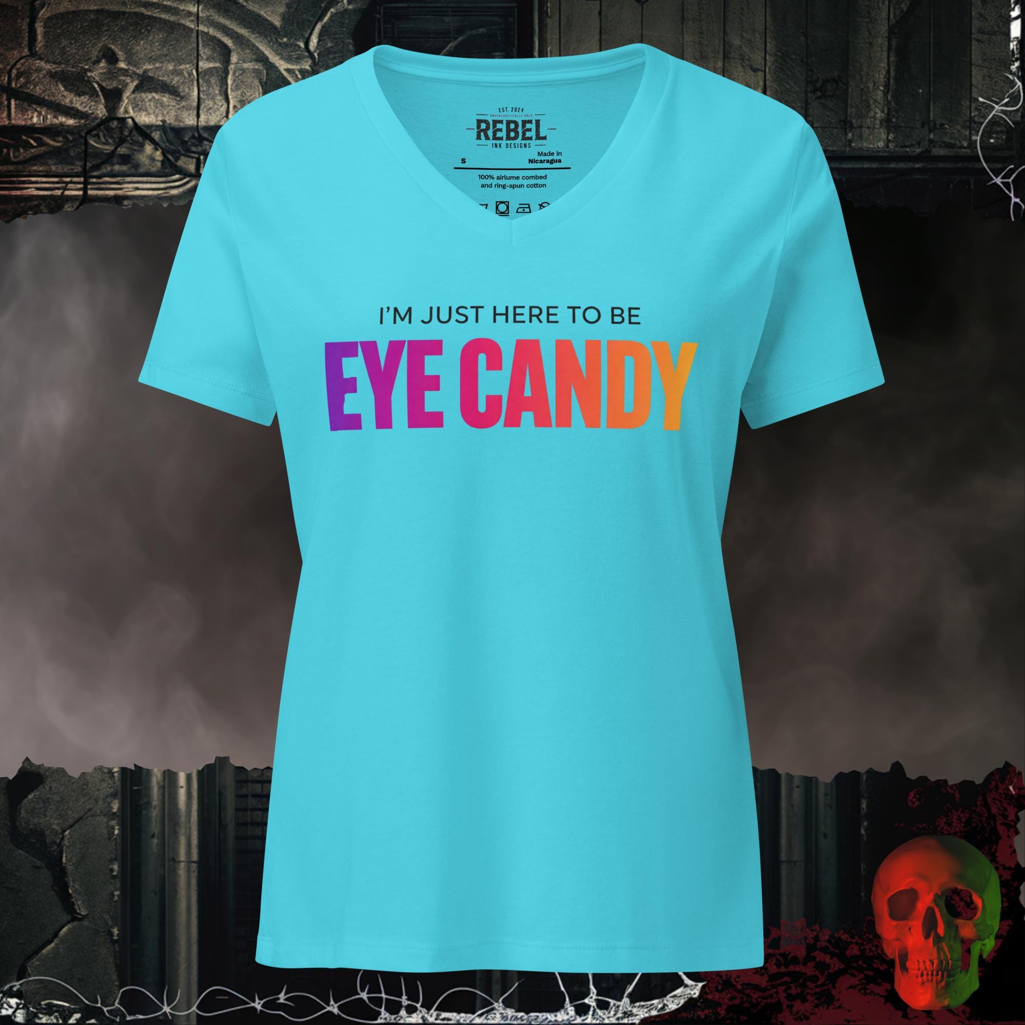 V-Neck Turquoise / S Here as Eye Candy Relaxed V-Neck