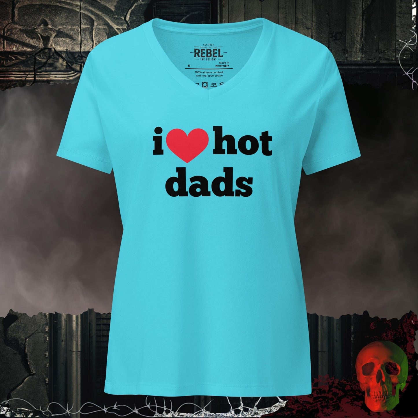 V-Neck Turquoise / S I (Heart) Hot Dads Relaxed V-Neck