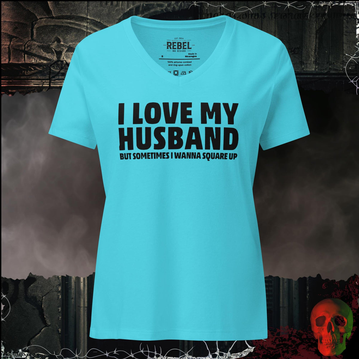 V-Neck Turquoise / S I Love My Husband But Sometimes I Wanna Square Up Women's V-Neck Tee | Rebel Ink Designs