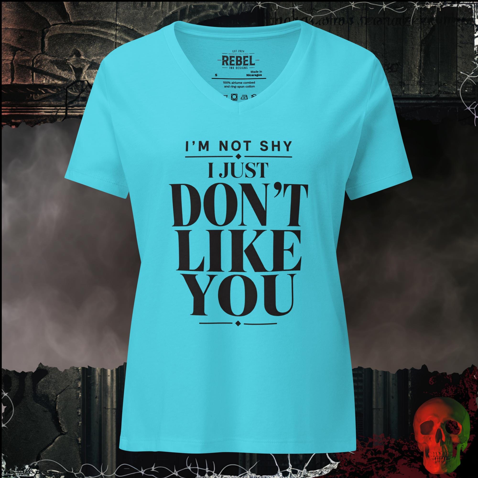 V-Neck Turquoise / S I'm Not Shy I Just Don't Like You Women's V-Neck Tee | Rebel Ink Designs