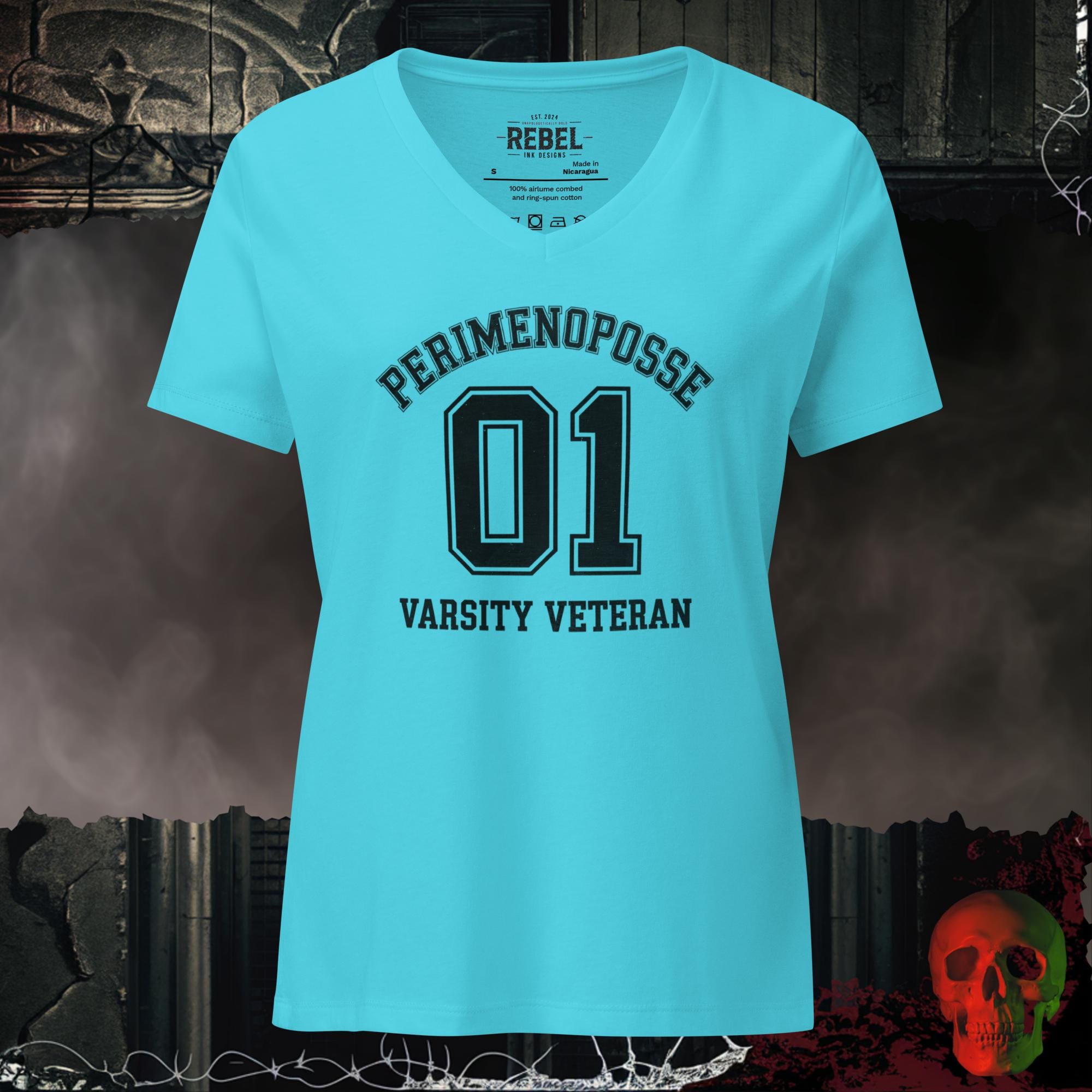 V-Neck Turquoise / S Perimenoposse Varsity Veteran Relaxed Fit V-Neck