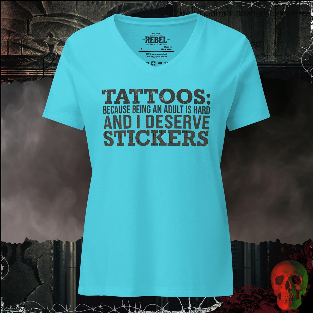 V-Neck Turquoise / S Tattoos Are Just Stickers V-Neck Tee | Rebel Ink Designs