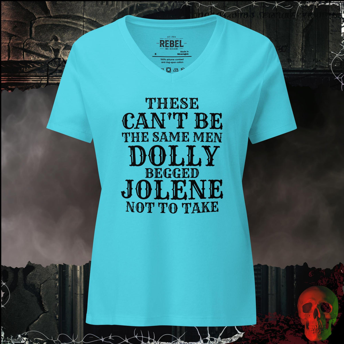 V-Neck Turquoise / S These Can't Be the Same Men Dolly Begged Jolene Not to Take Women's V-Neck Tee | Rebel Ink Designs